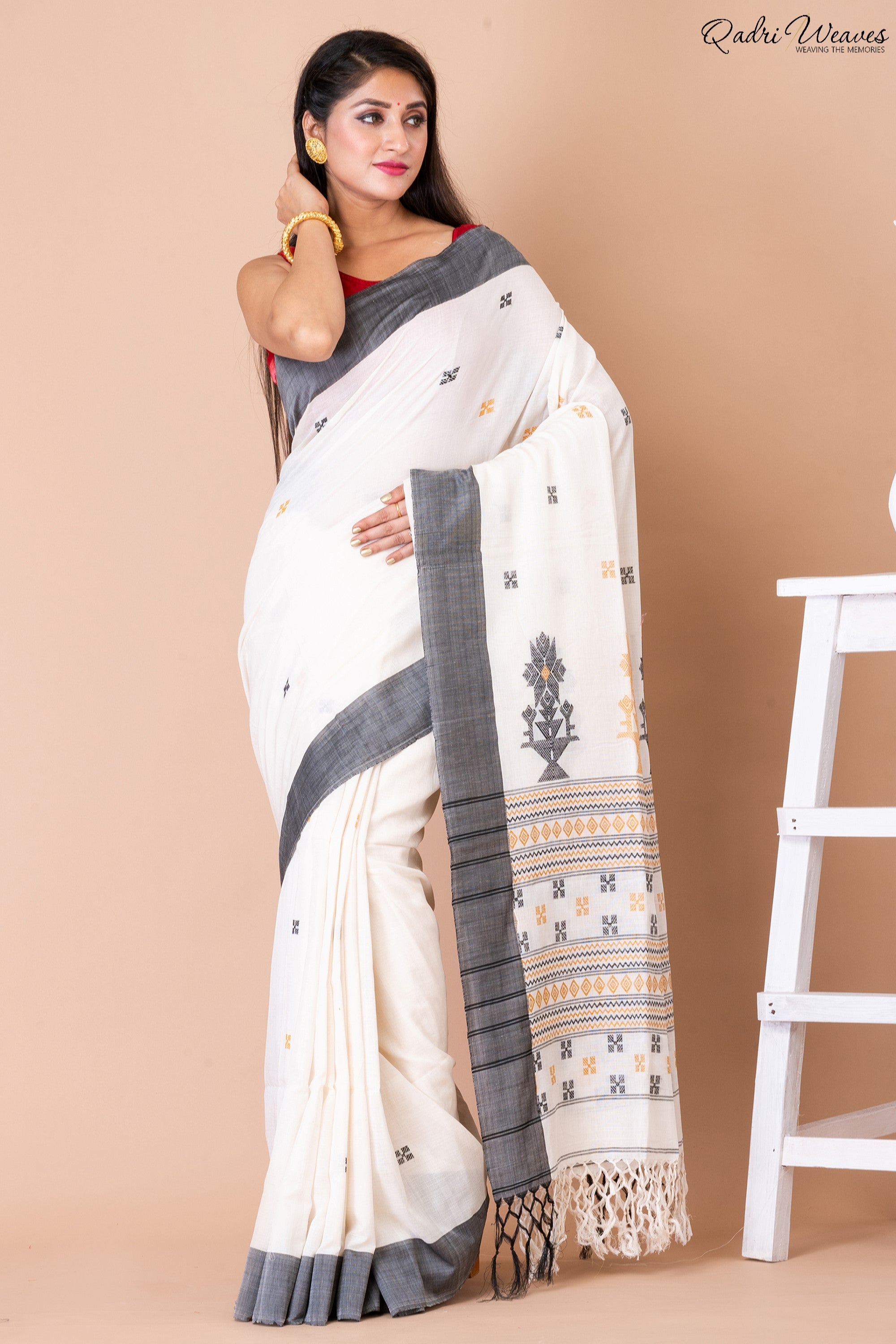 Handloom White Mercerized Cotton Saree