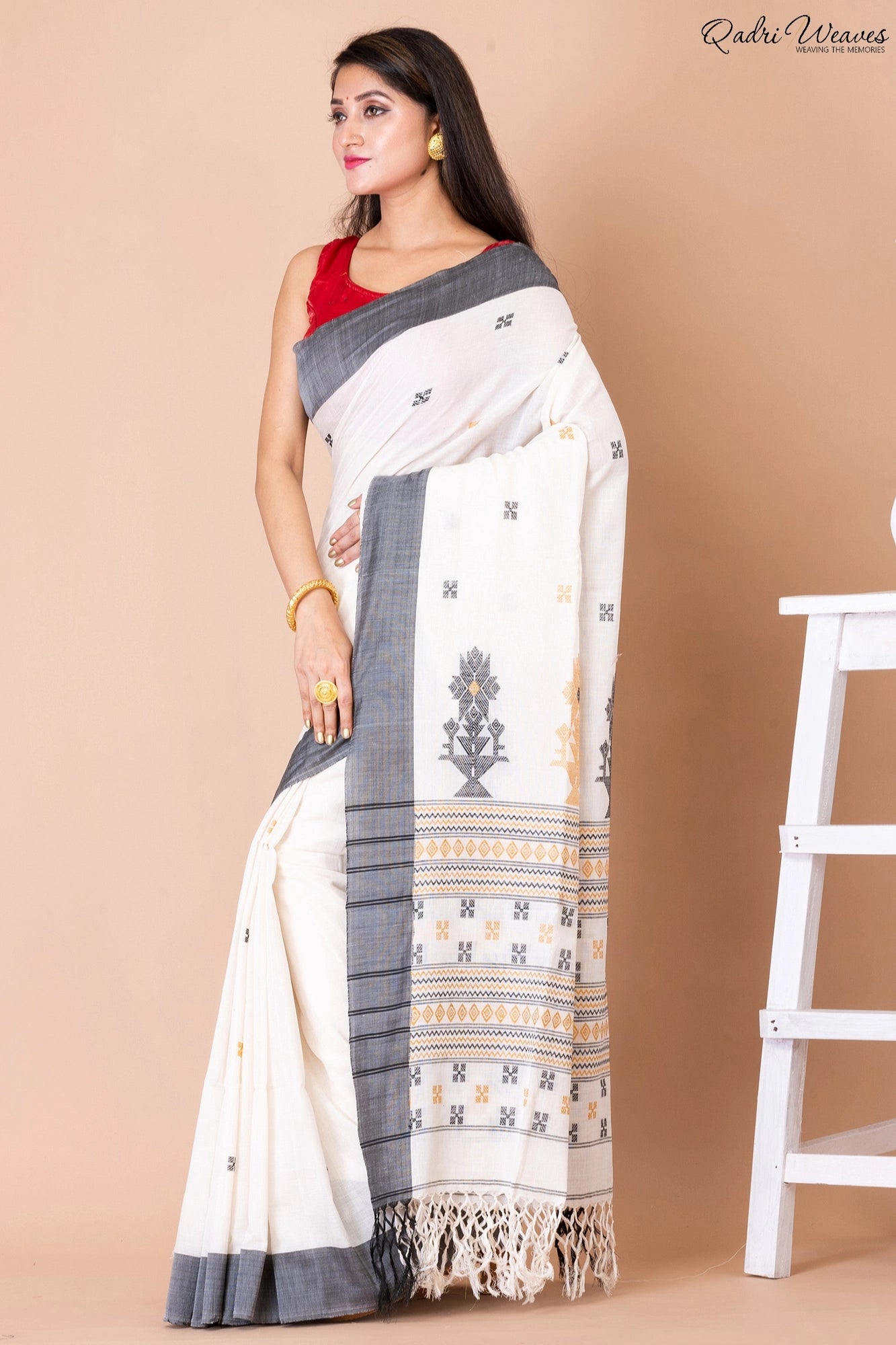 Handloom White Mercerized Cotton Saree