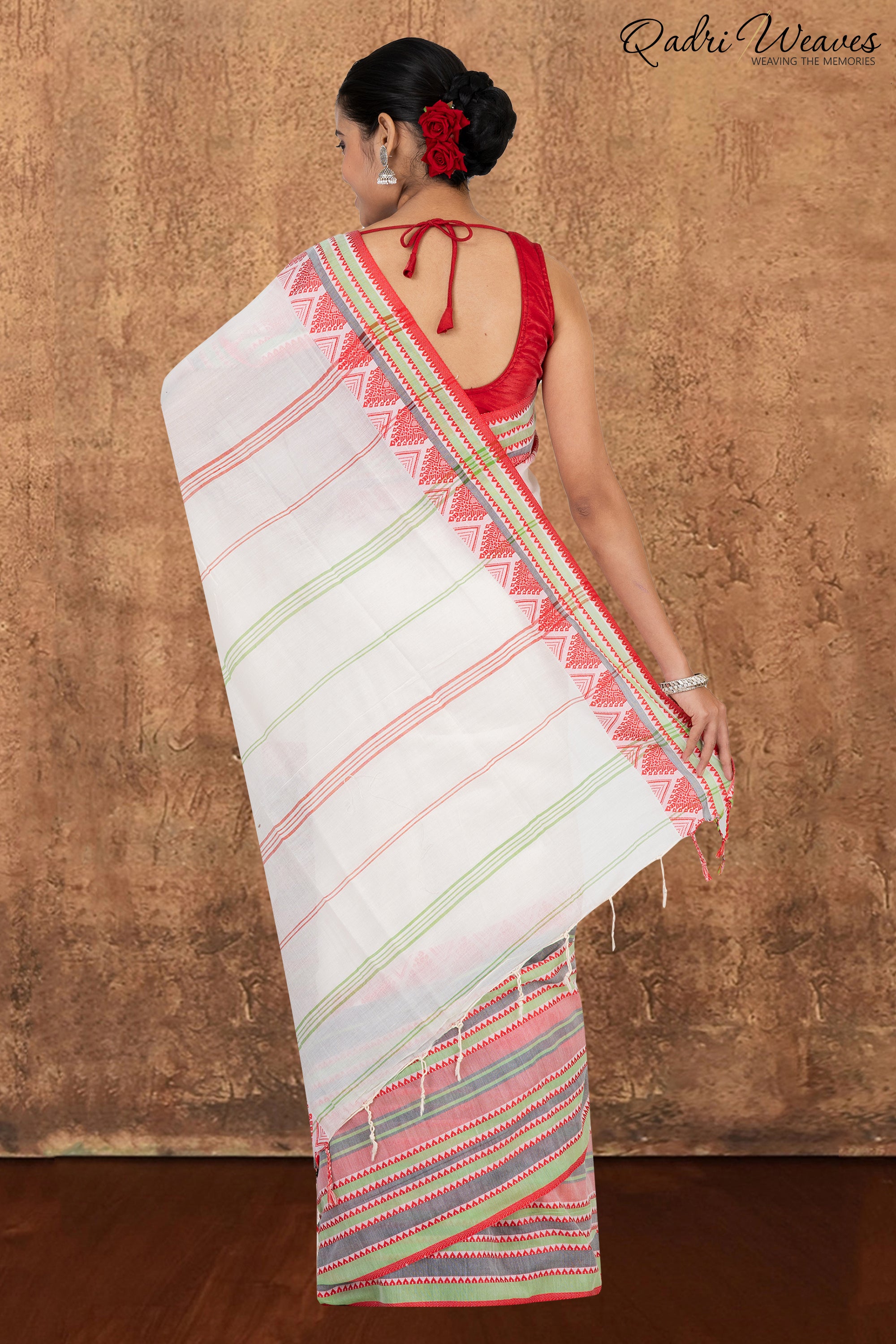 Emerald Green & White Begumpuri Saree