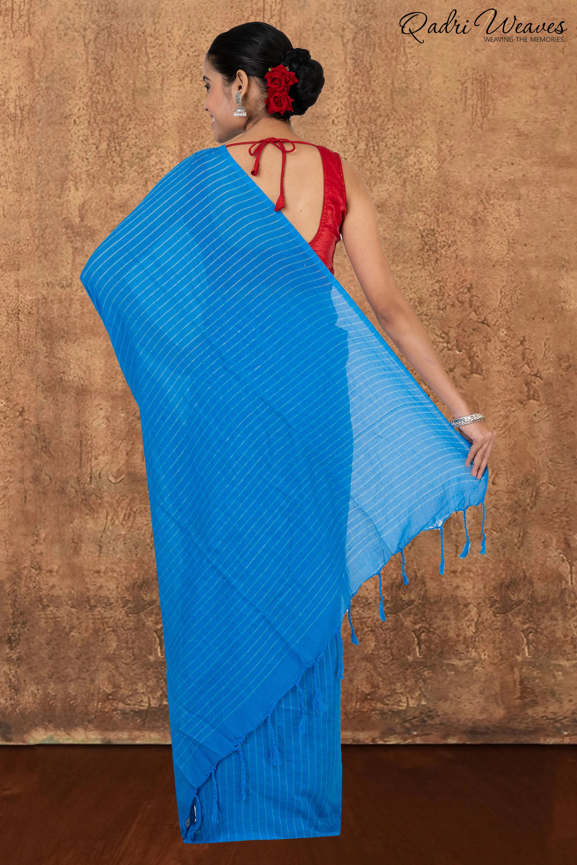 Azure Blue Striped Khadi Saree