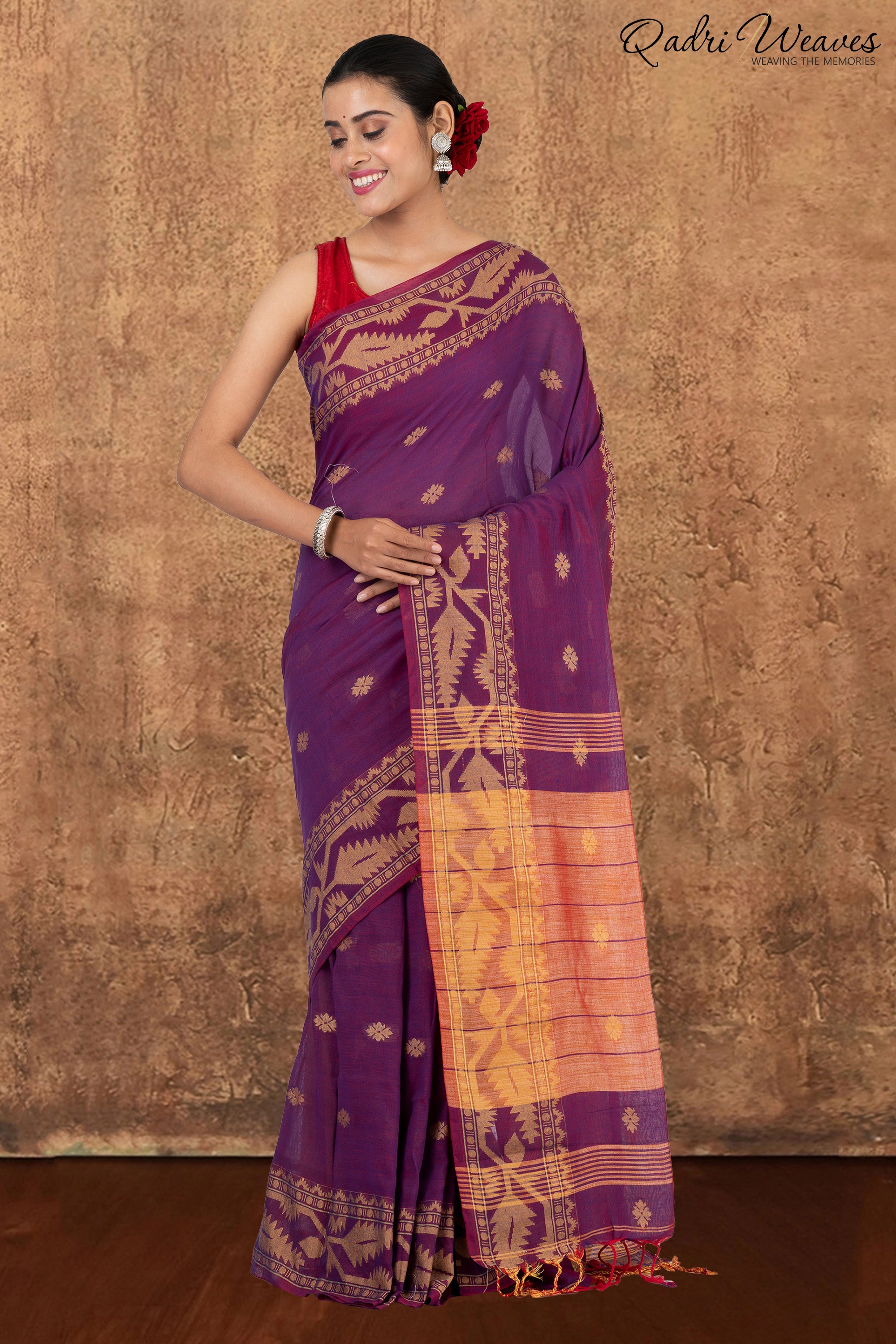 Purple & Copper Korat Linen Saree