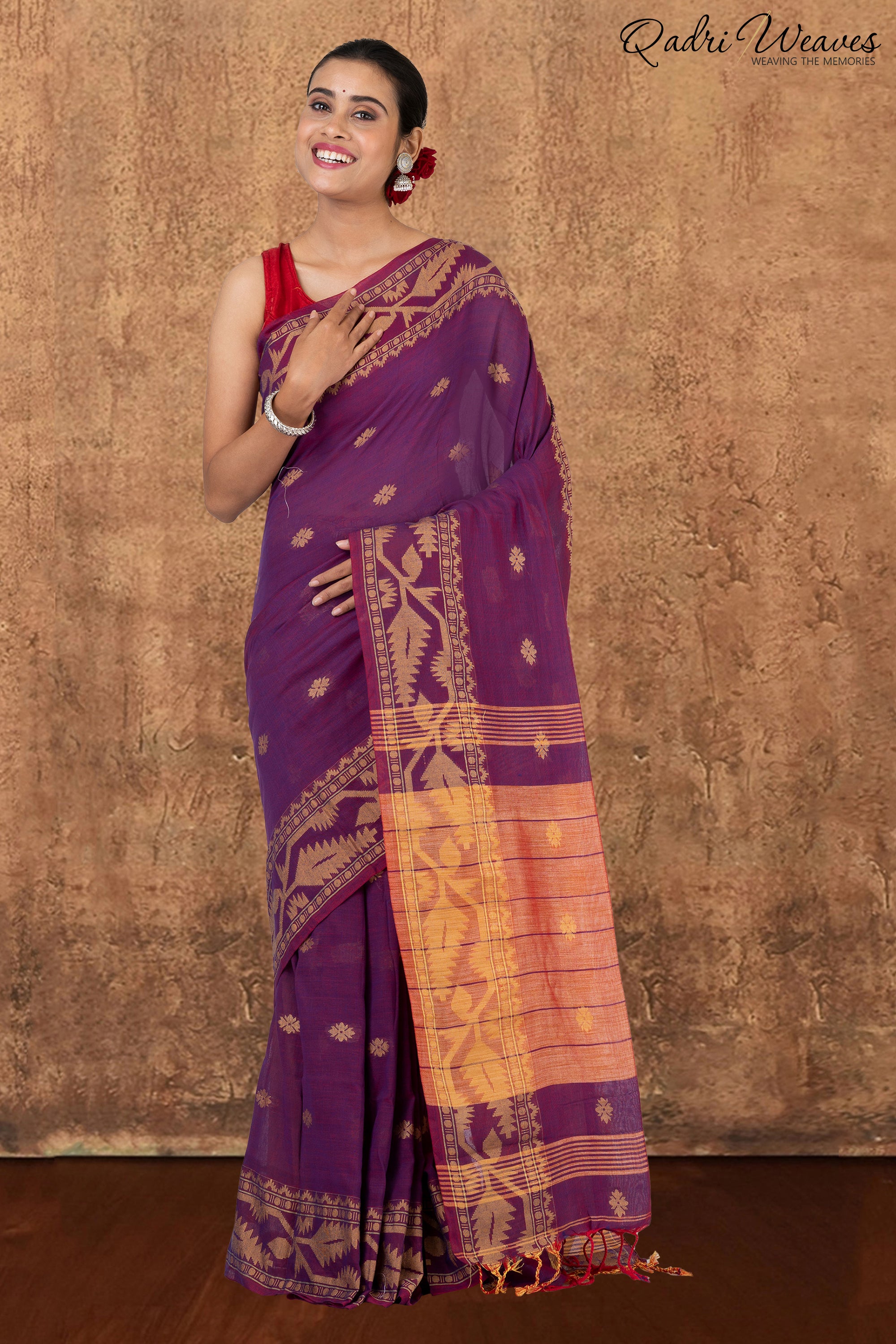 Purple & Copper Korat Linen Saree