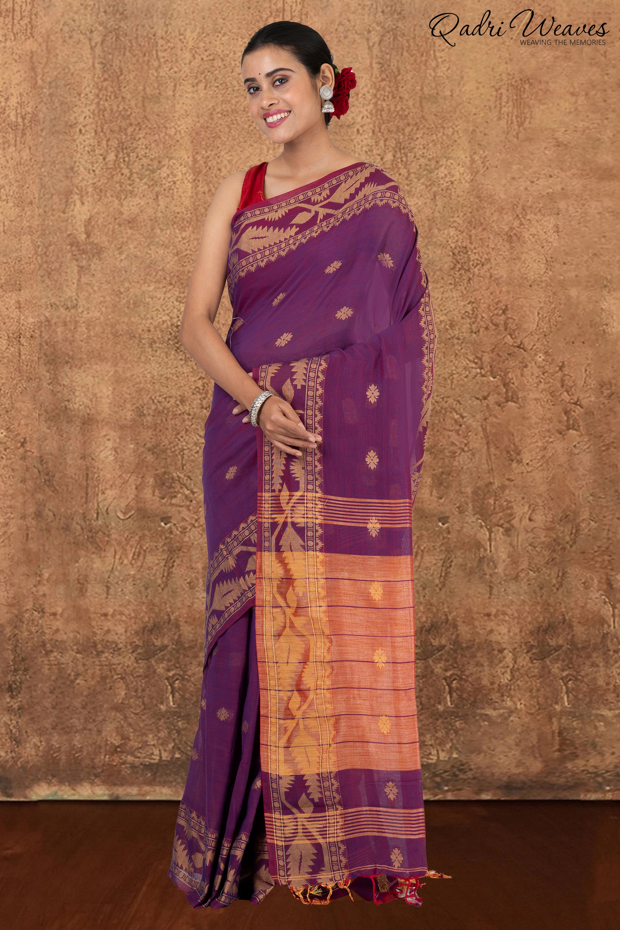 Purple & Copper Korat Linen Saree