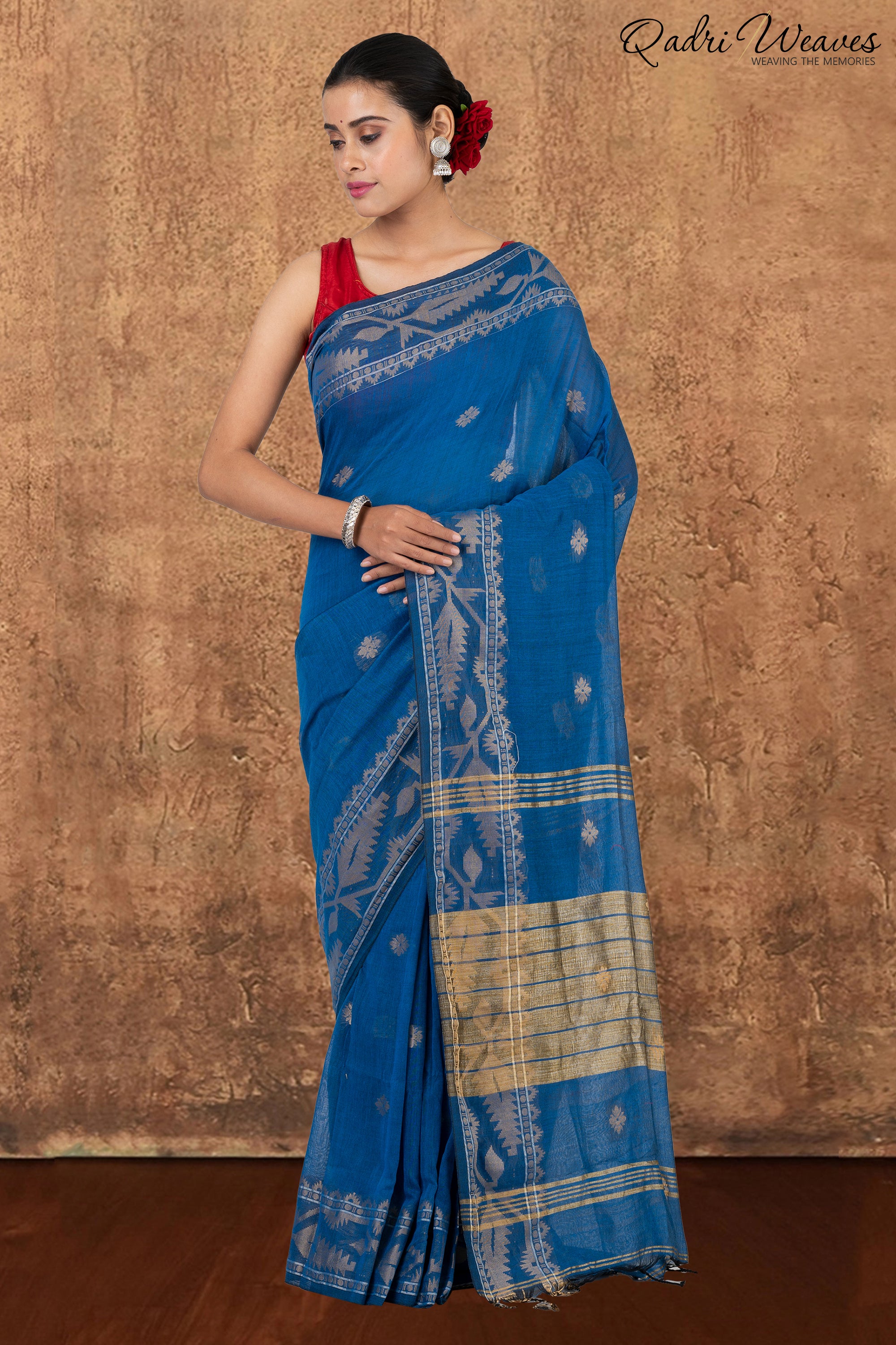 Azure Blue & Silver Korat Linen Saree