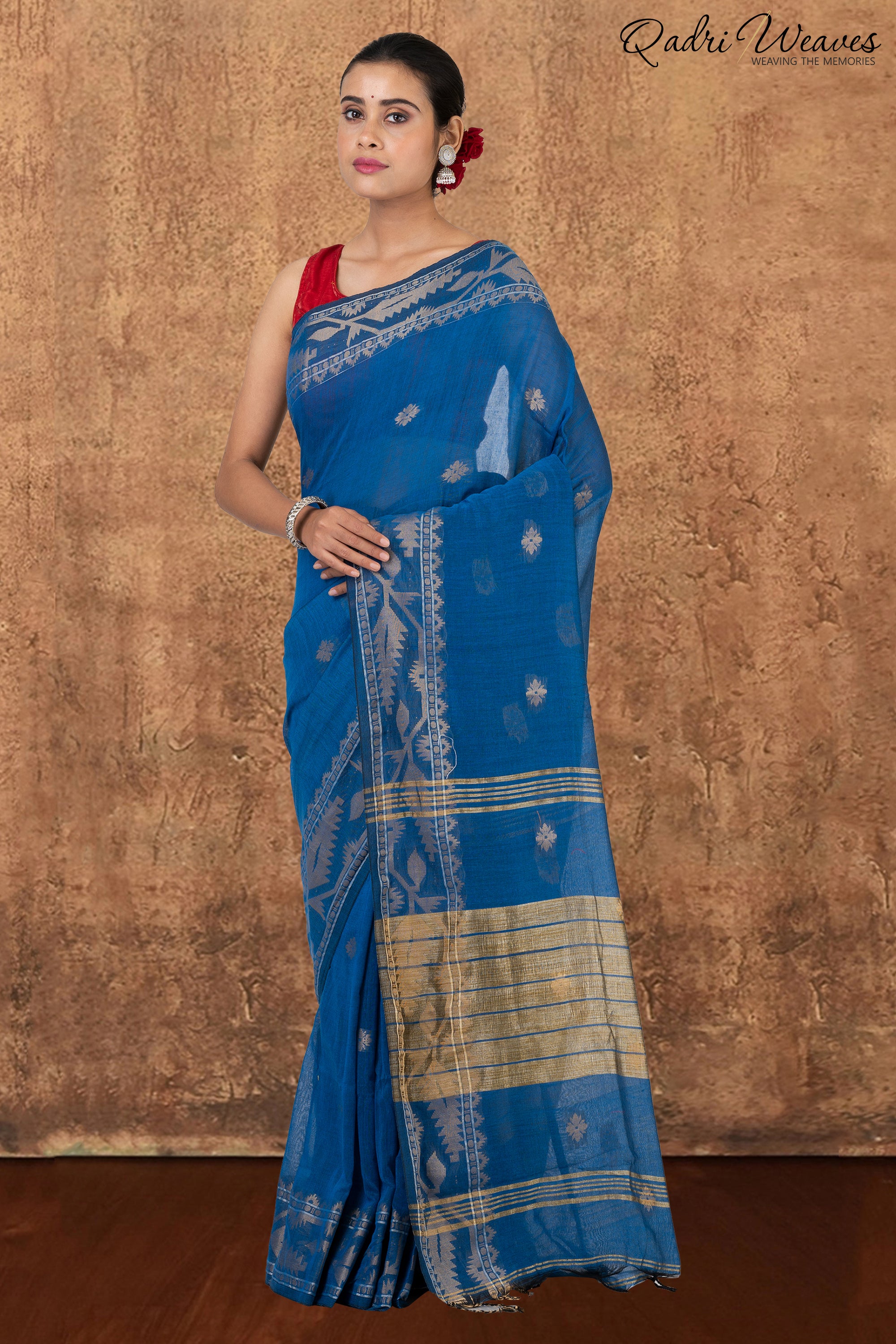 Azure Blue & Silver Korat Linen Saree