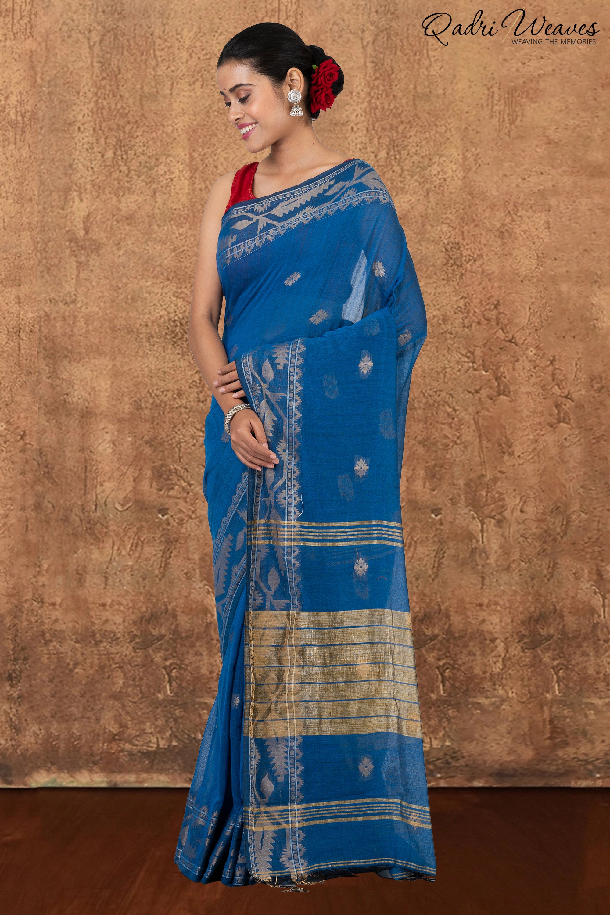 Azure Blue & Silver Korat Linen Saree