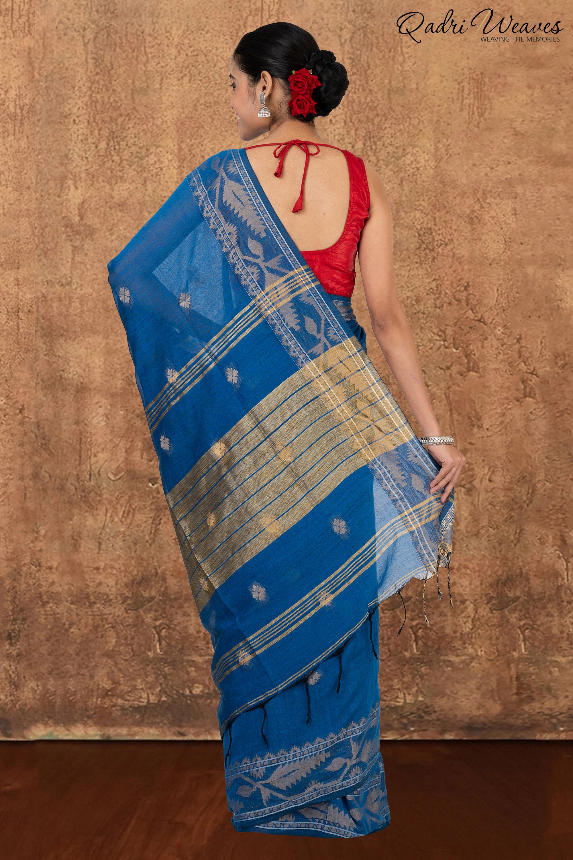 Azure Blue & Silver Korat Linen Saree