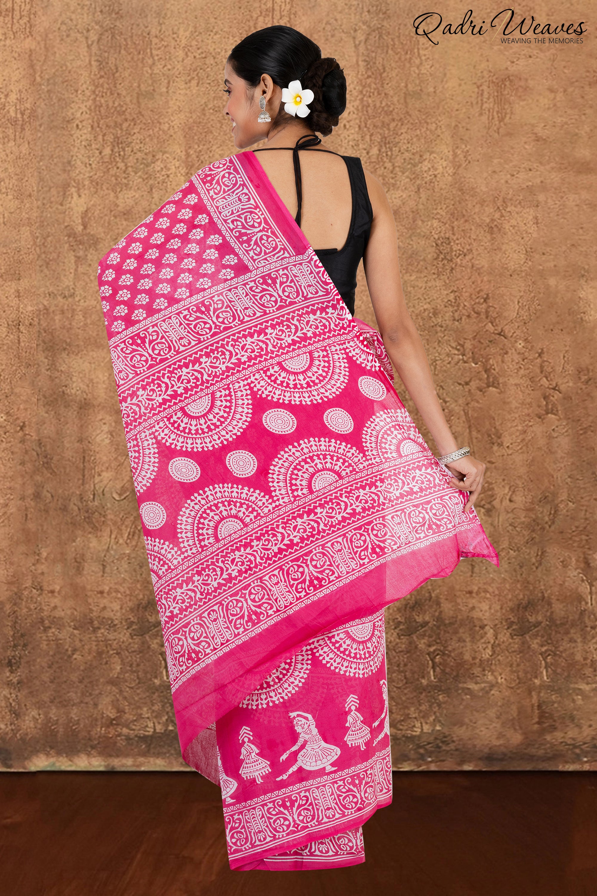 Printed Pink Classical Dance Design Pure Mulmul Saree