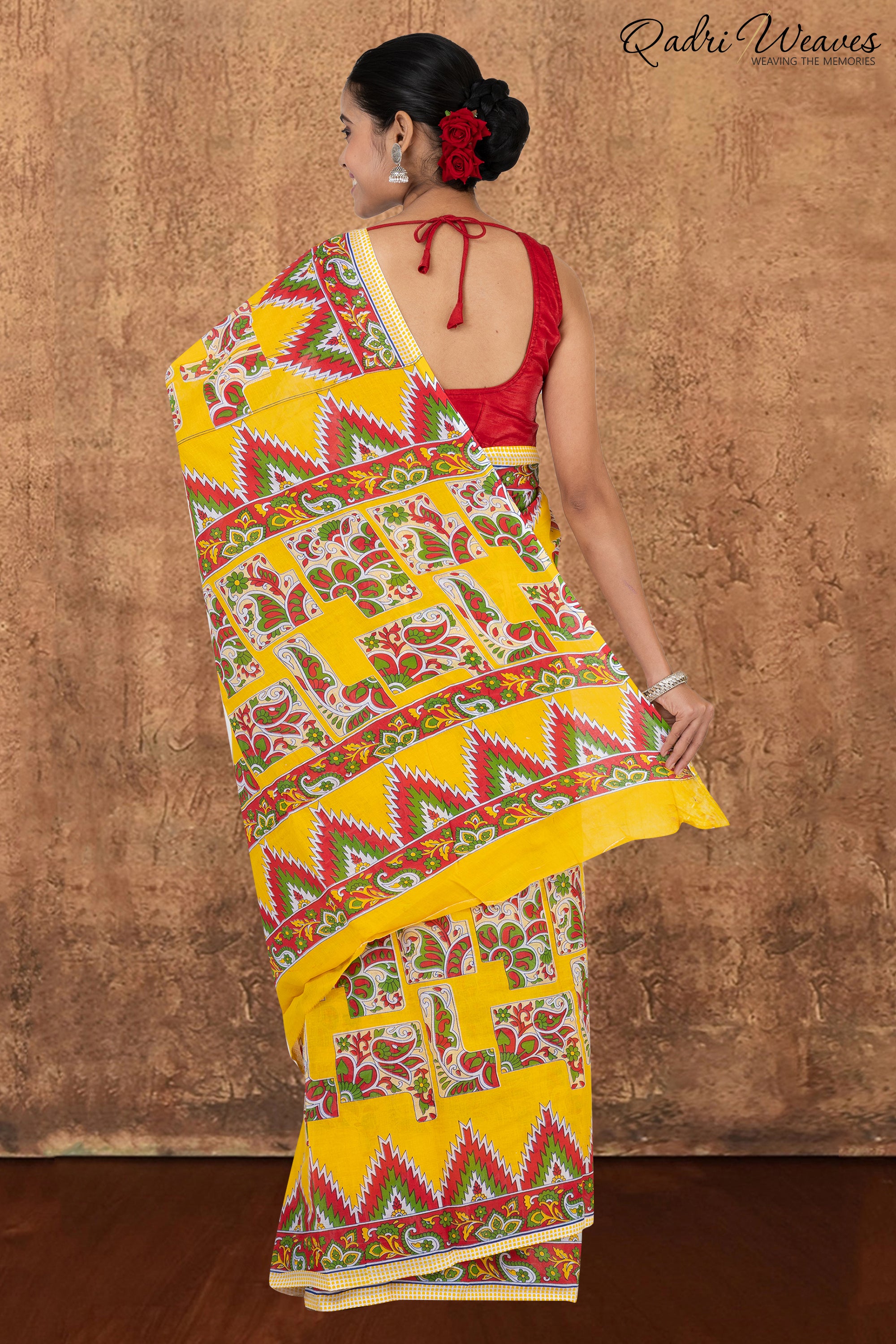 Printed Yellow Kalamkari Design Pure Mulmul Saree