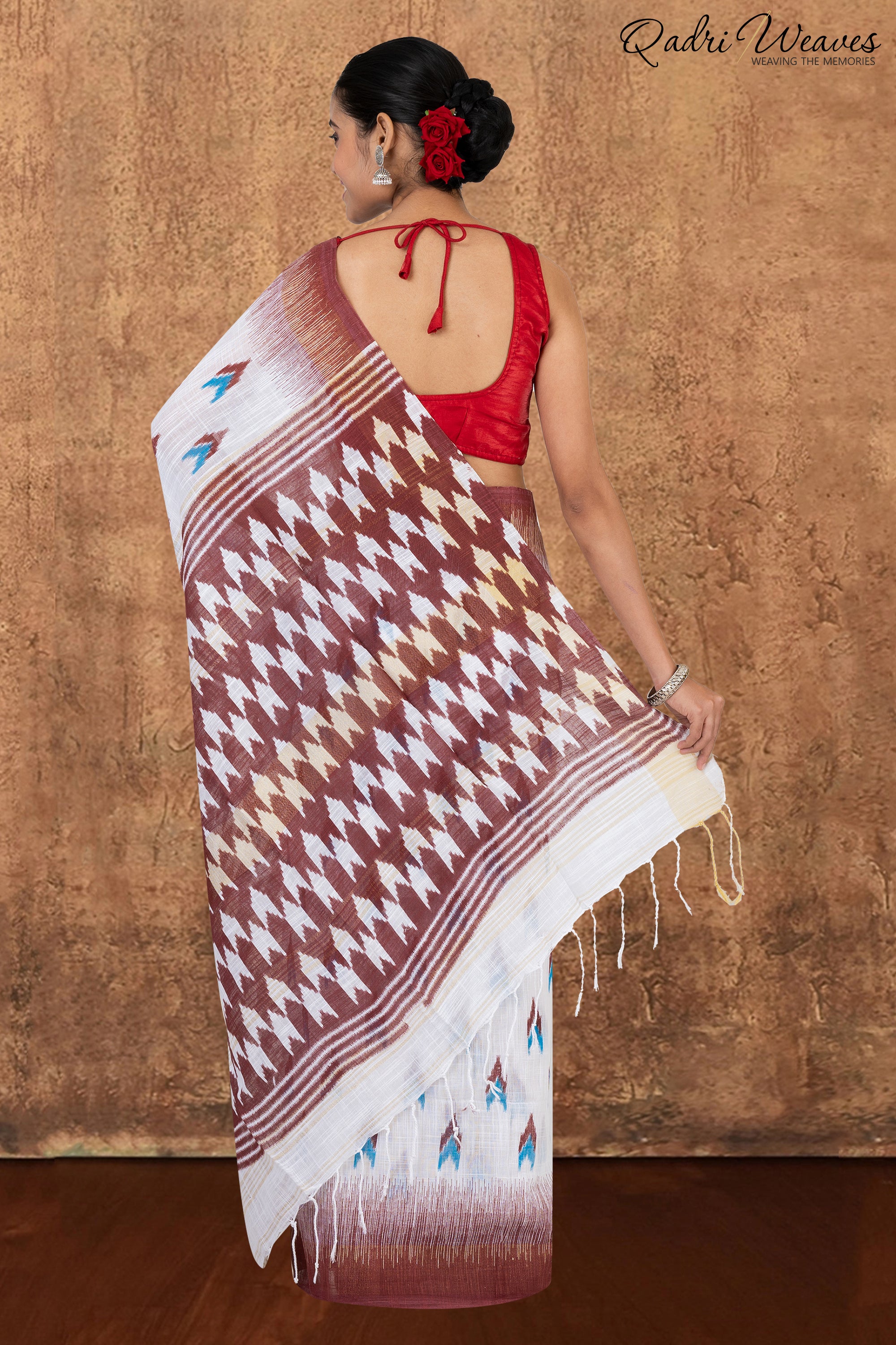 Coffee & White Linen Khadi Saree