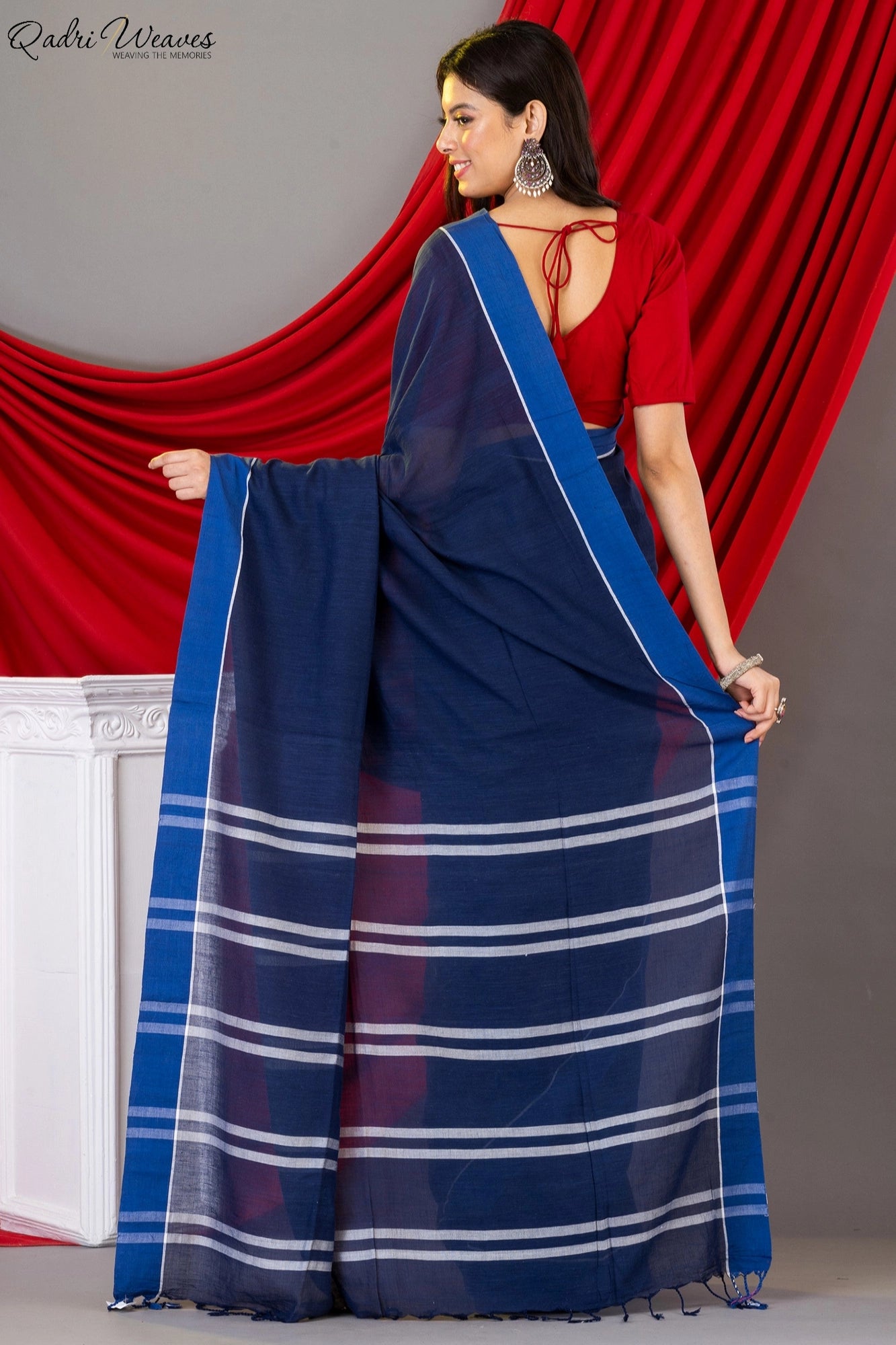 Handloom Blue Premium Mulmul Khadi Cotton Saree