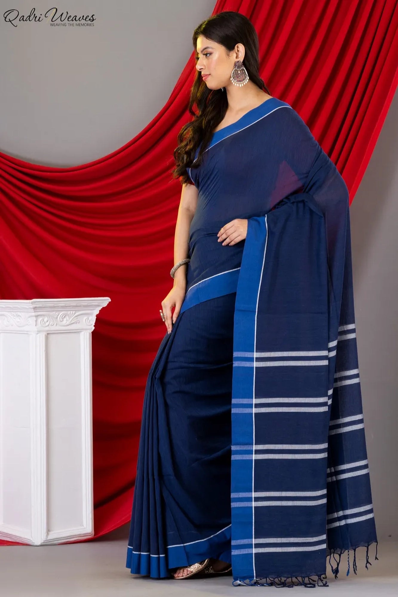 Handloom Blue Premium Mulmul Khadi Cotton Saree