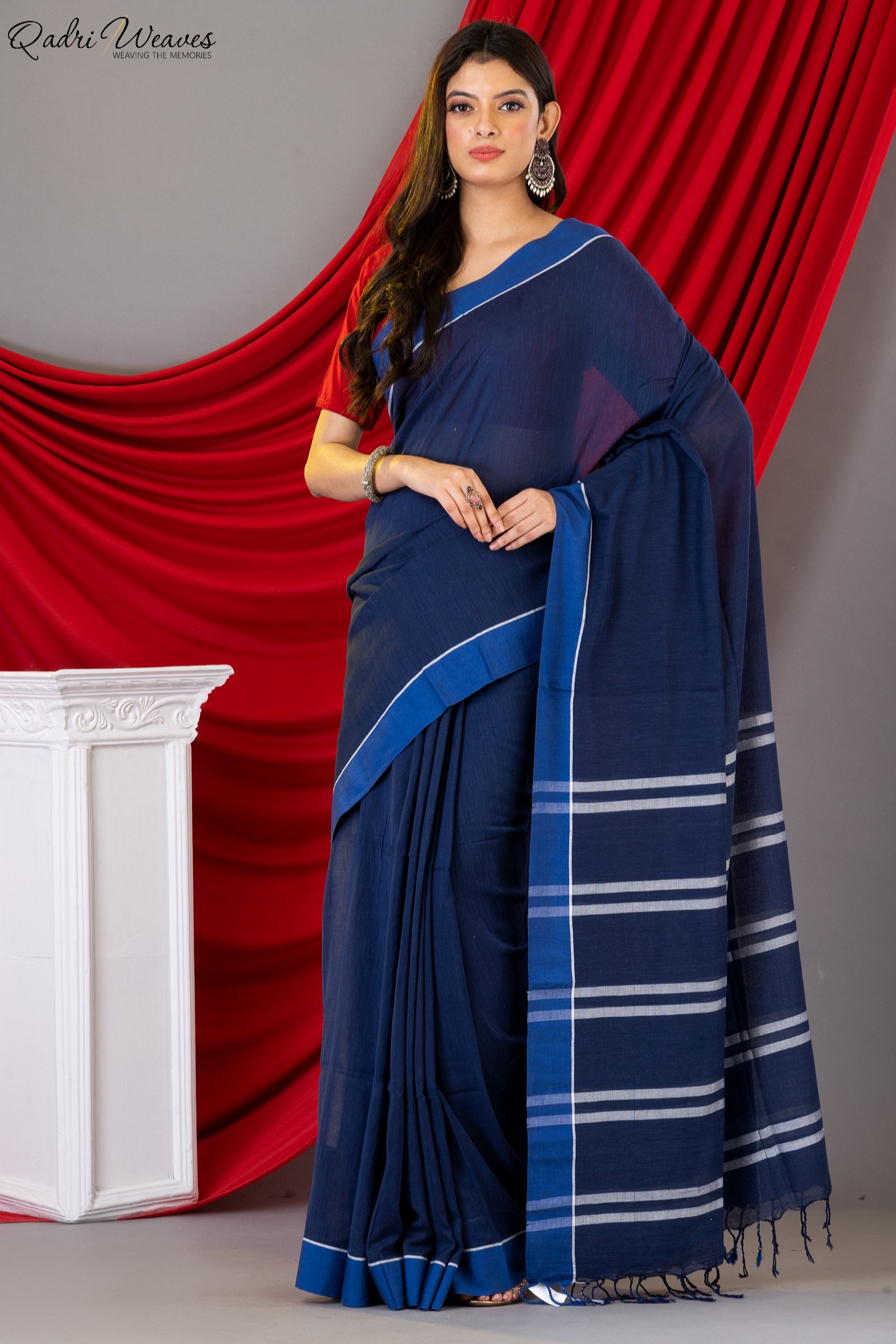 Handloom Blue Premium Mulmul Khadi Cotton Saree