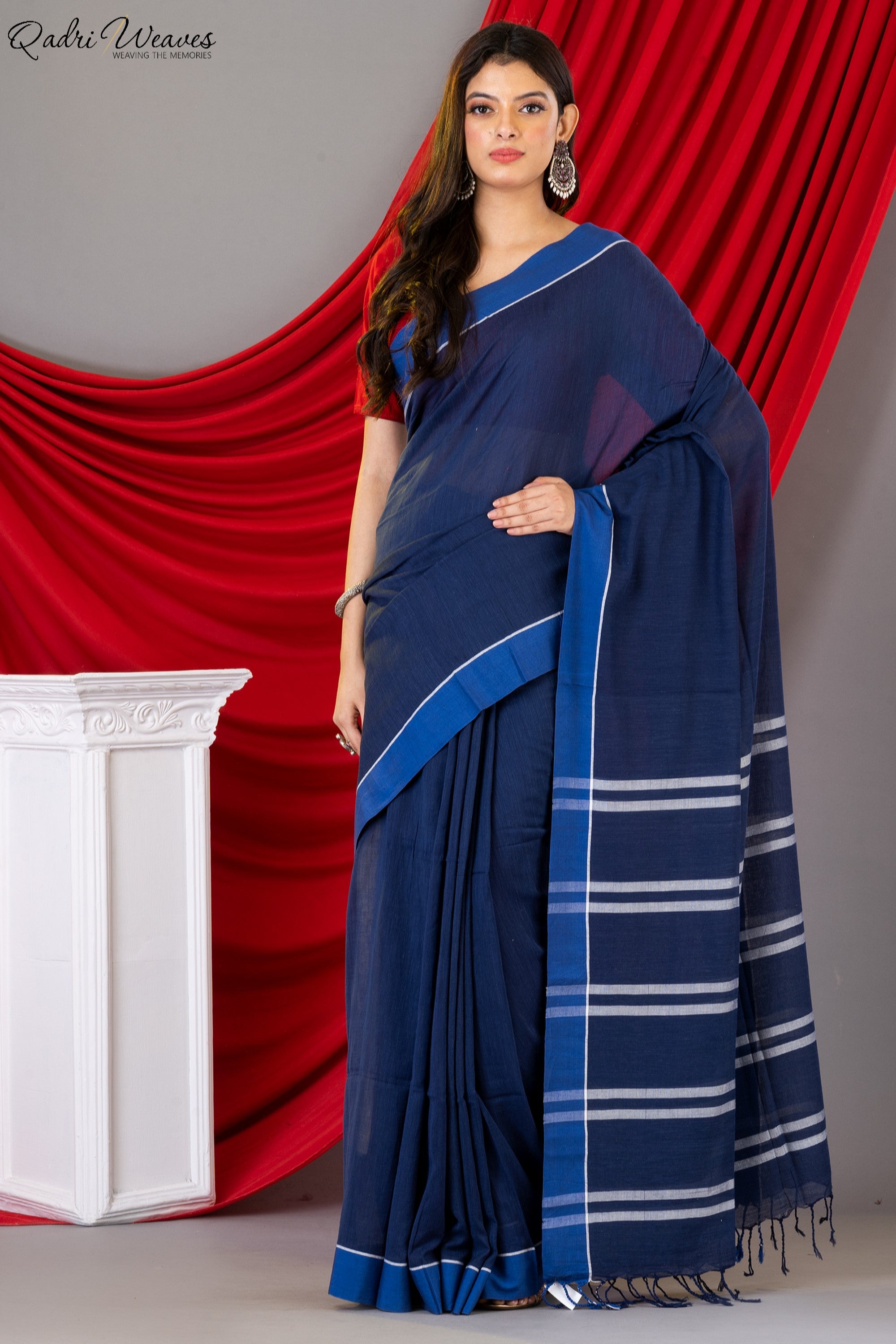 Handloom Blue Premium Mulmul Khadi Cotton Saree