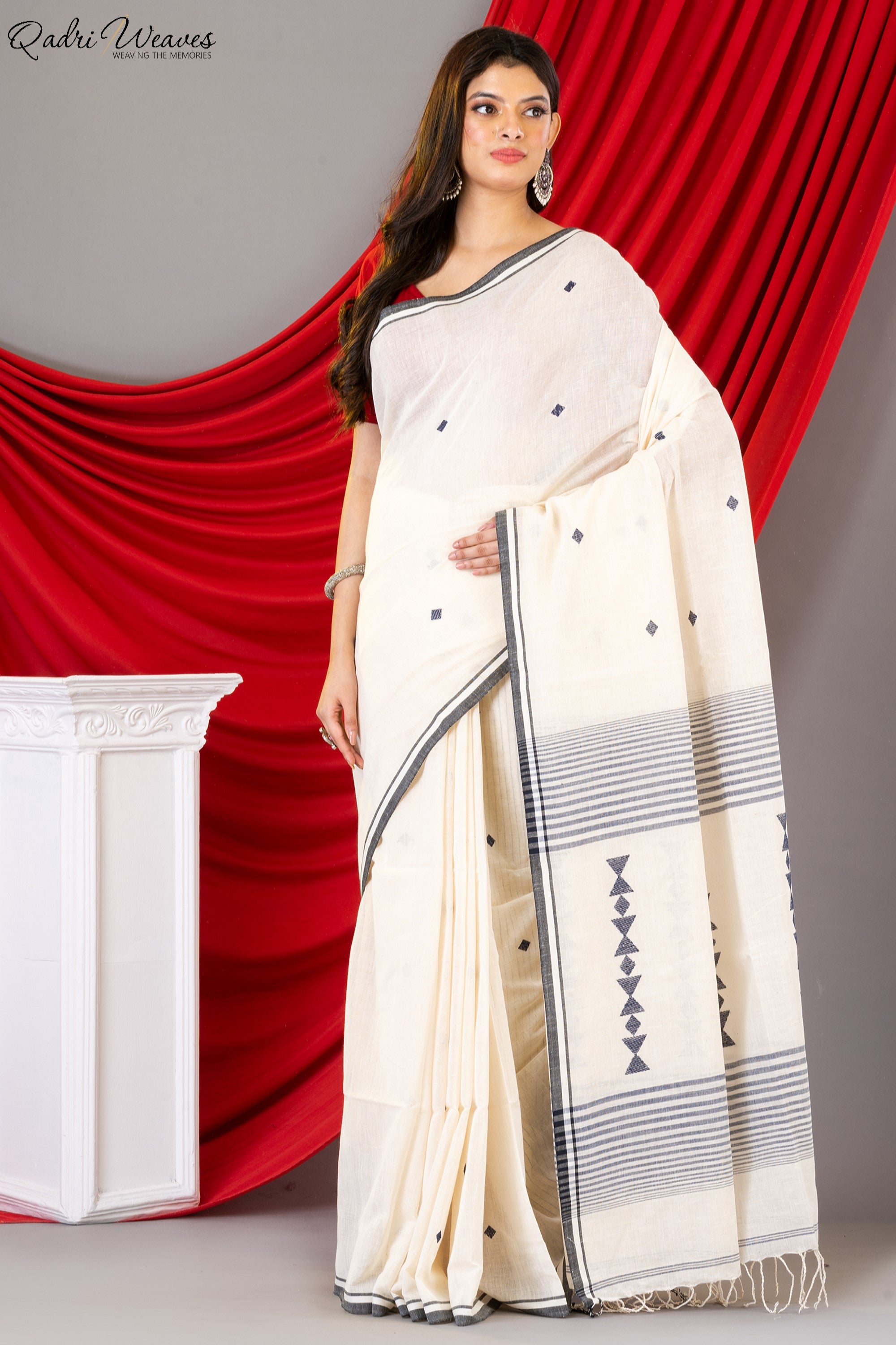 Handloom Ivory Premium Khadi Cotton Saree