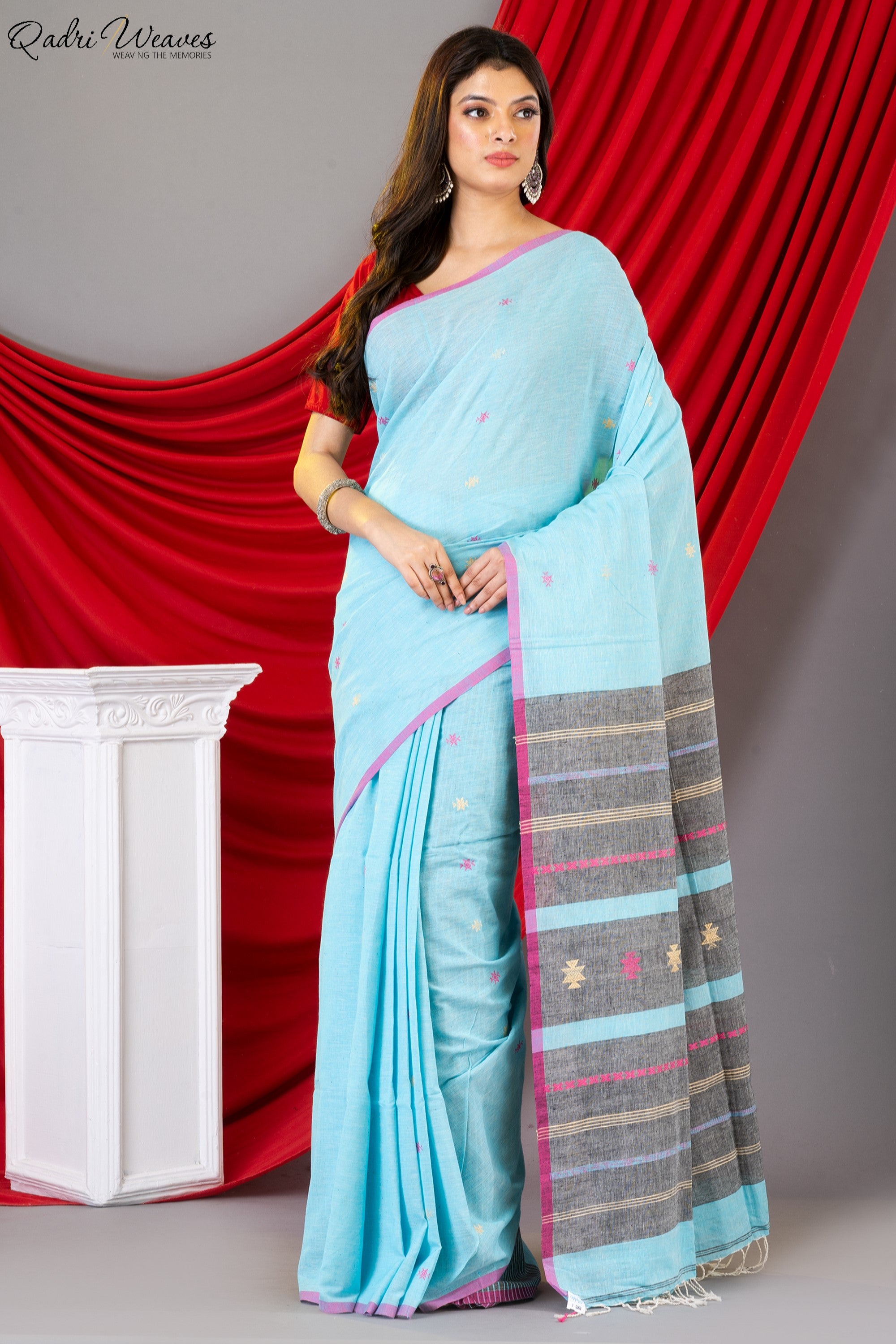 Handloom Celeste Pallido Premium Khadi Cotton Saree