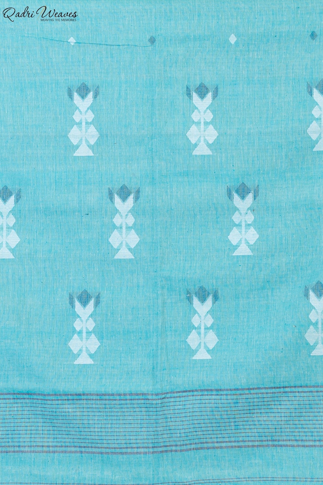 Handloom Sky blue Pure Handspun Khadi Cotton Tangail Saree