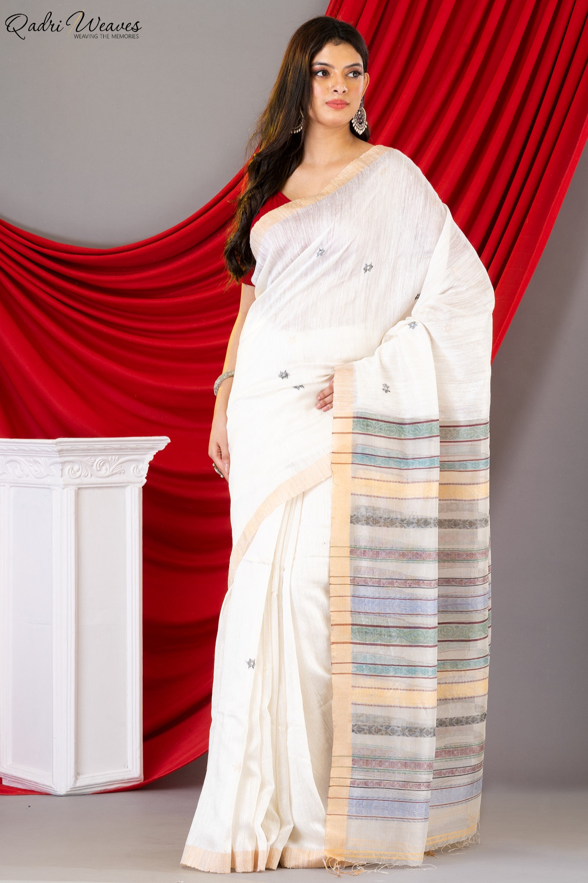 Handloom White Pure Silk Saree with Zari Border