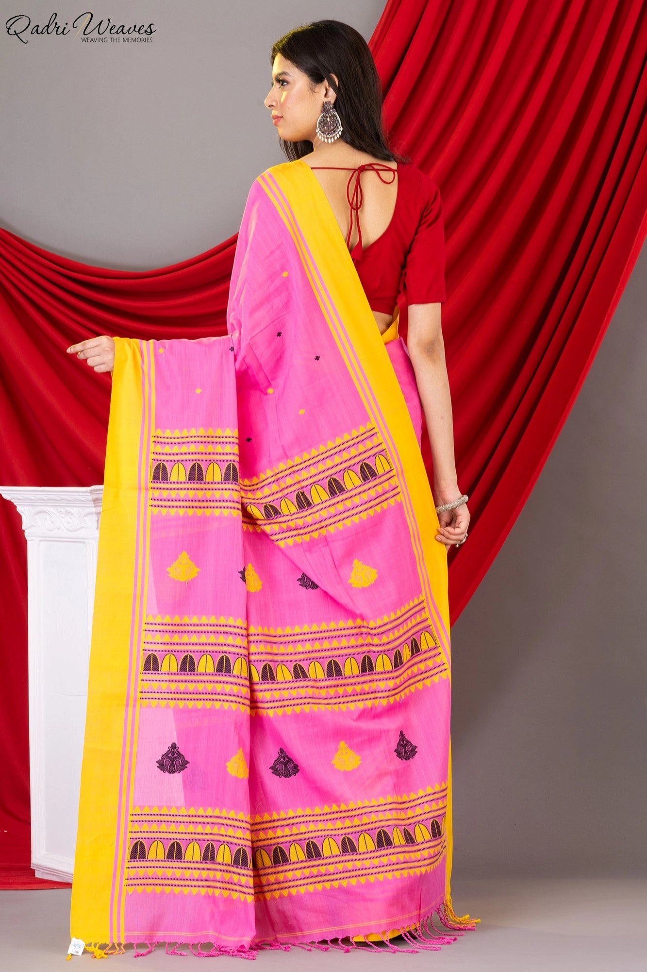 Handloom Pink Mercerized Cotton (100/2 Count) Saree