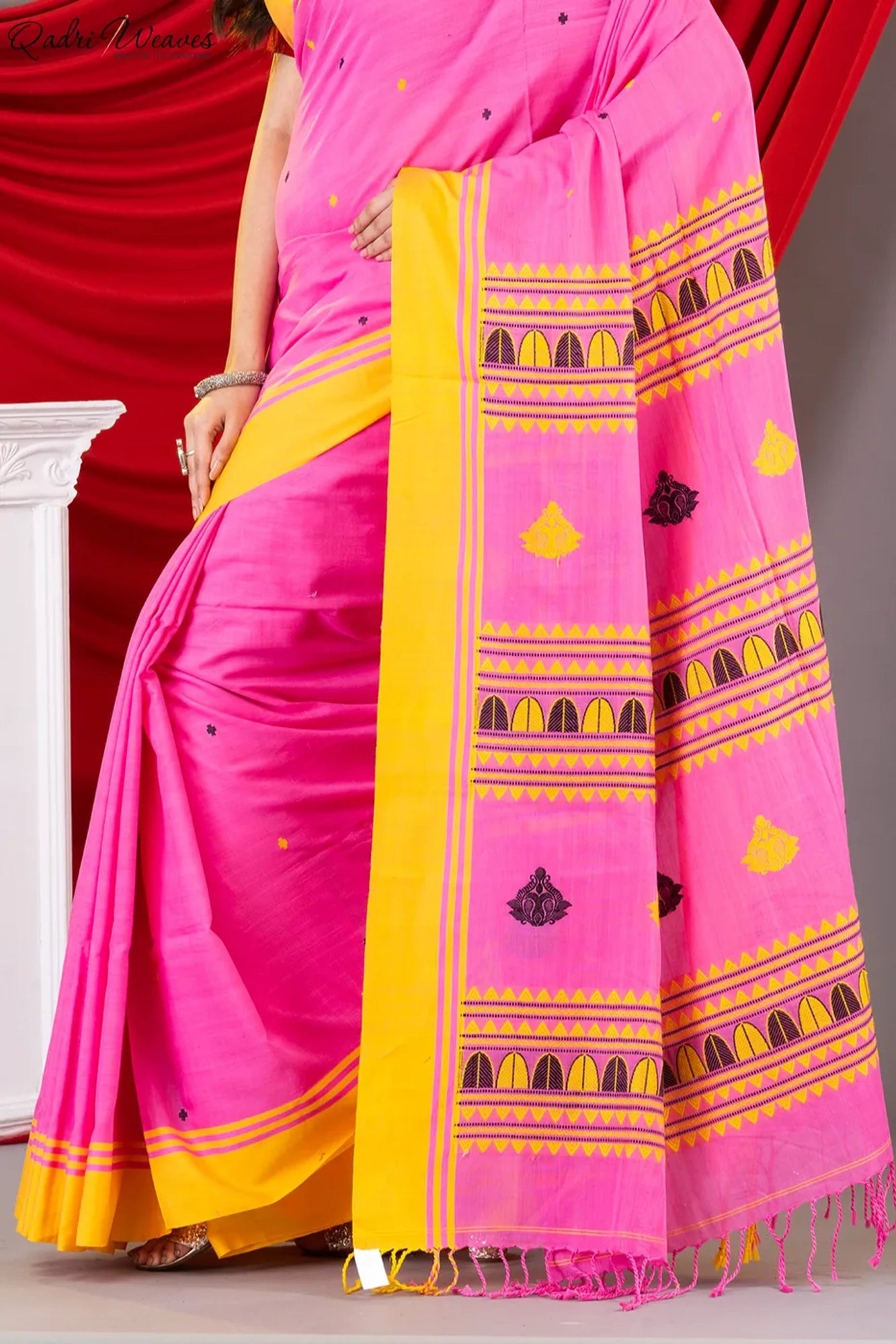 Handloom Pink Mercerized Cotton (100/2 Count) Saree