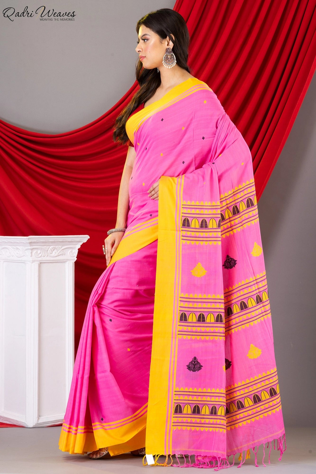 Handloom Pink Mercerized Cotton (100/2 Count) Saree