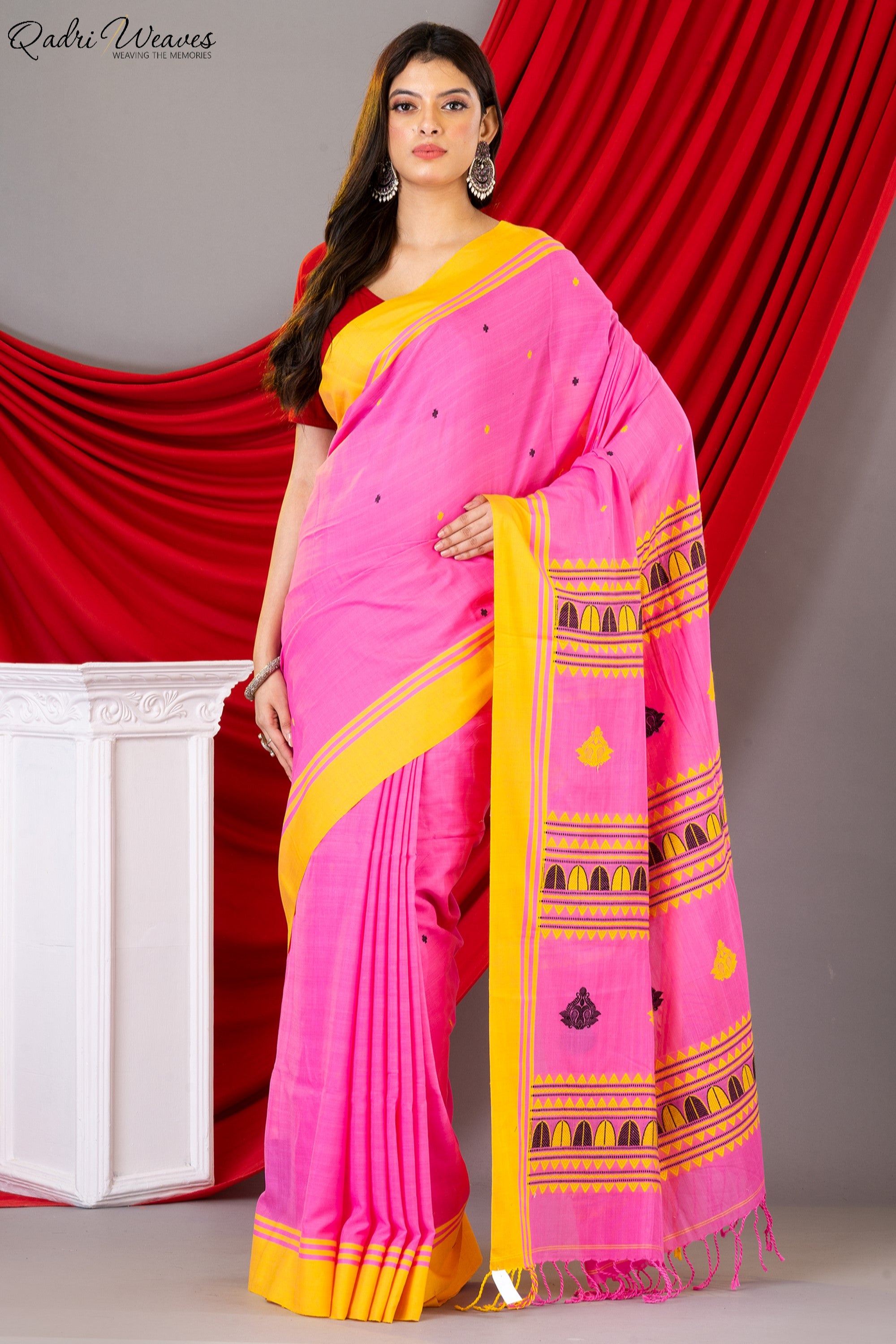 Handloom Pink Mercerized Cotton (100/2 Count) Saree