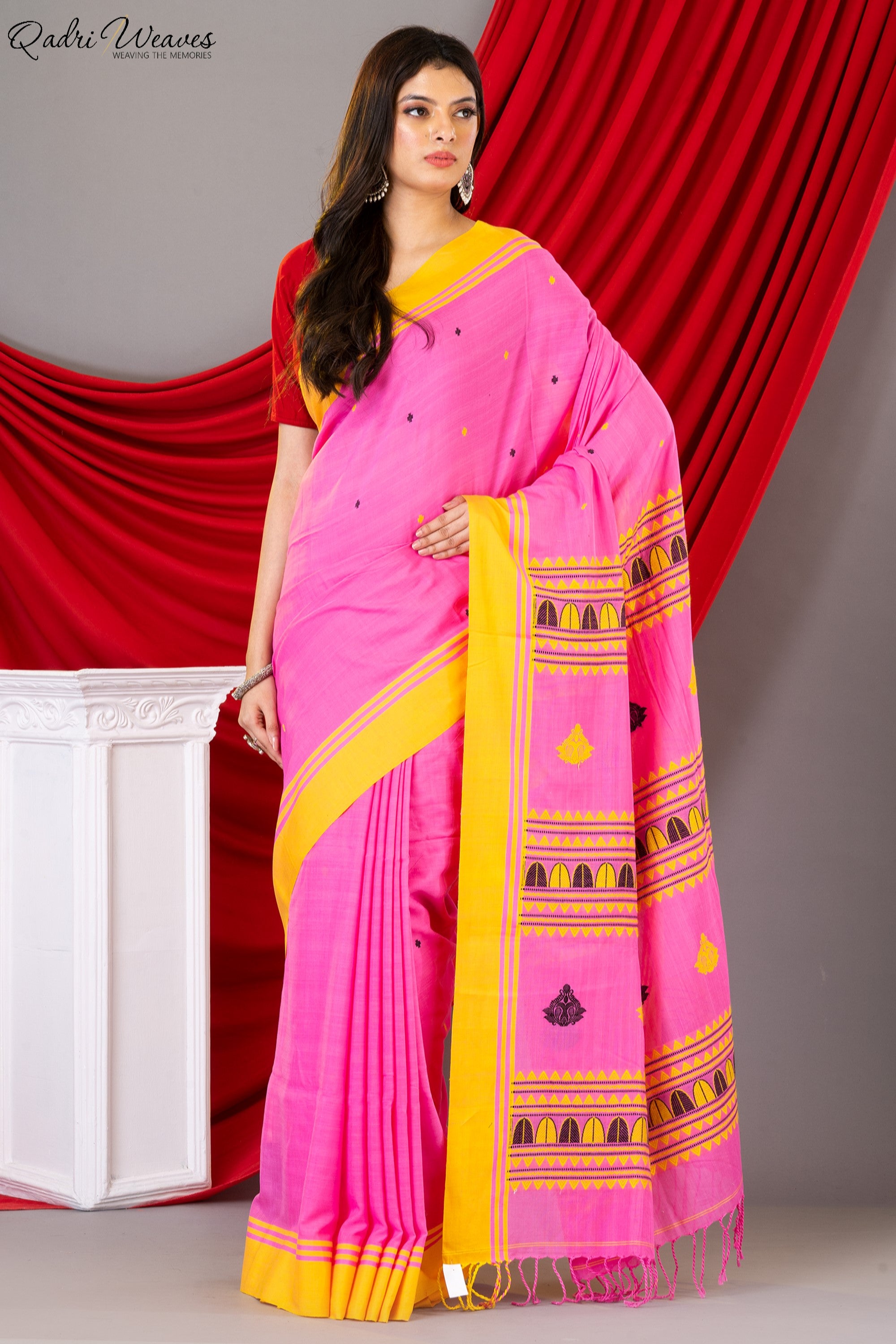 Handloom Pink Mercerized Cotton (100/2 Count) Saree