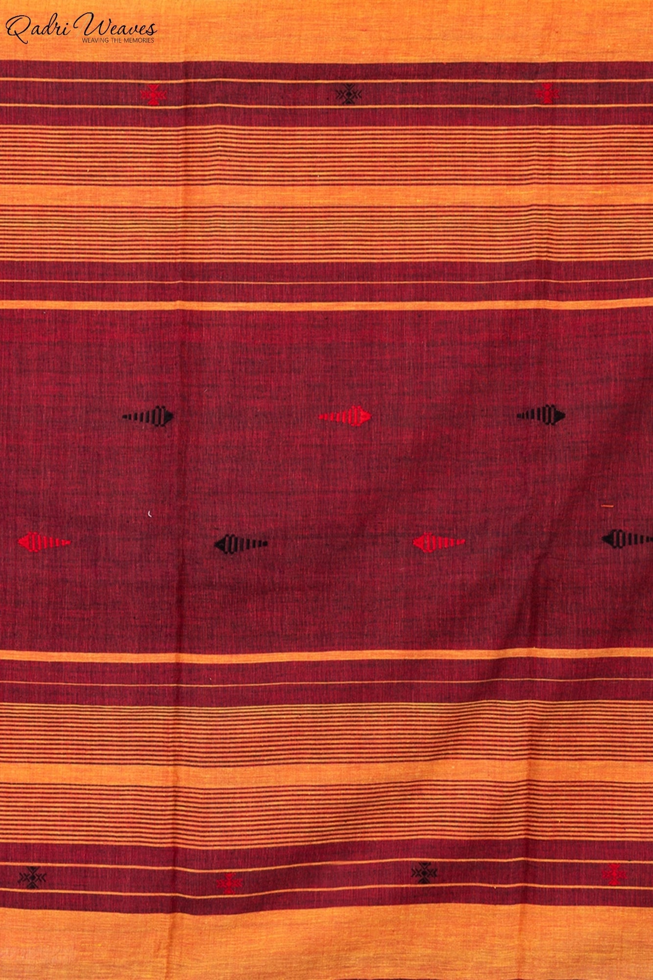 Handloom Fire & Maroon Fish Motif Premium Khadi Cotton Saree