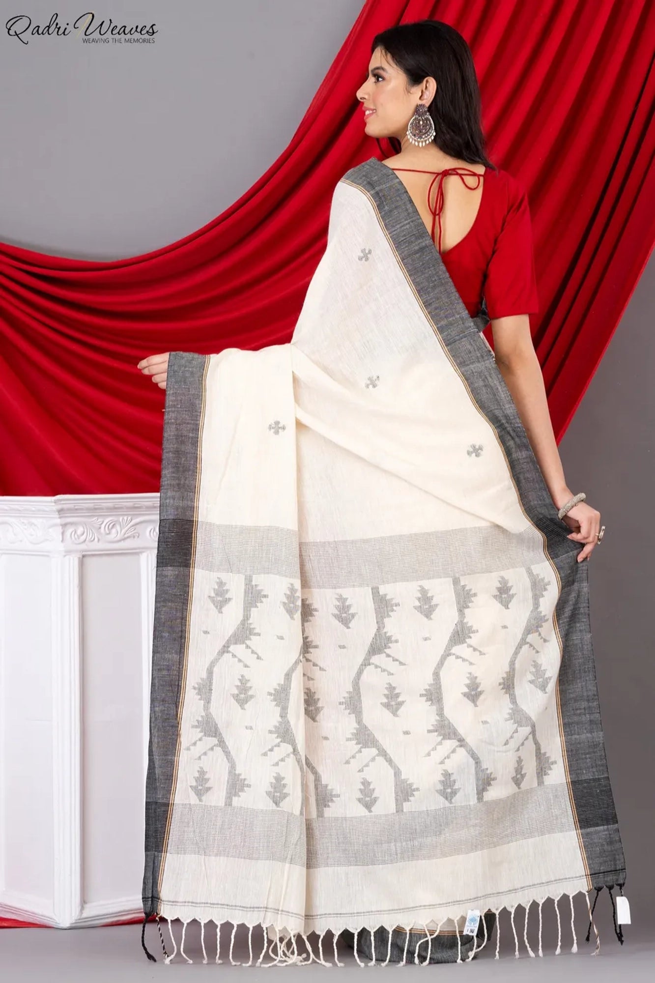 Handloom Ivory Pure Khadi Jamdani Saree