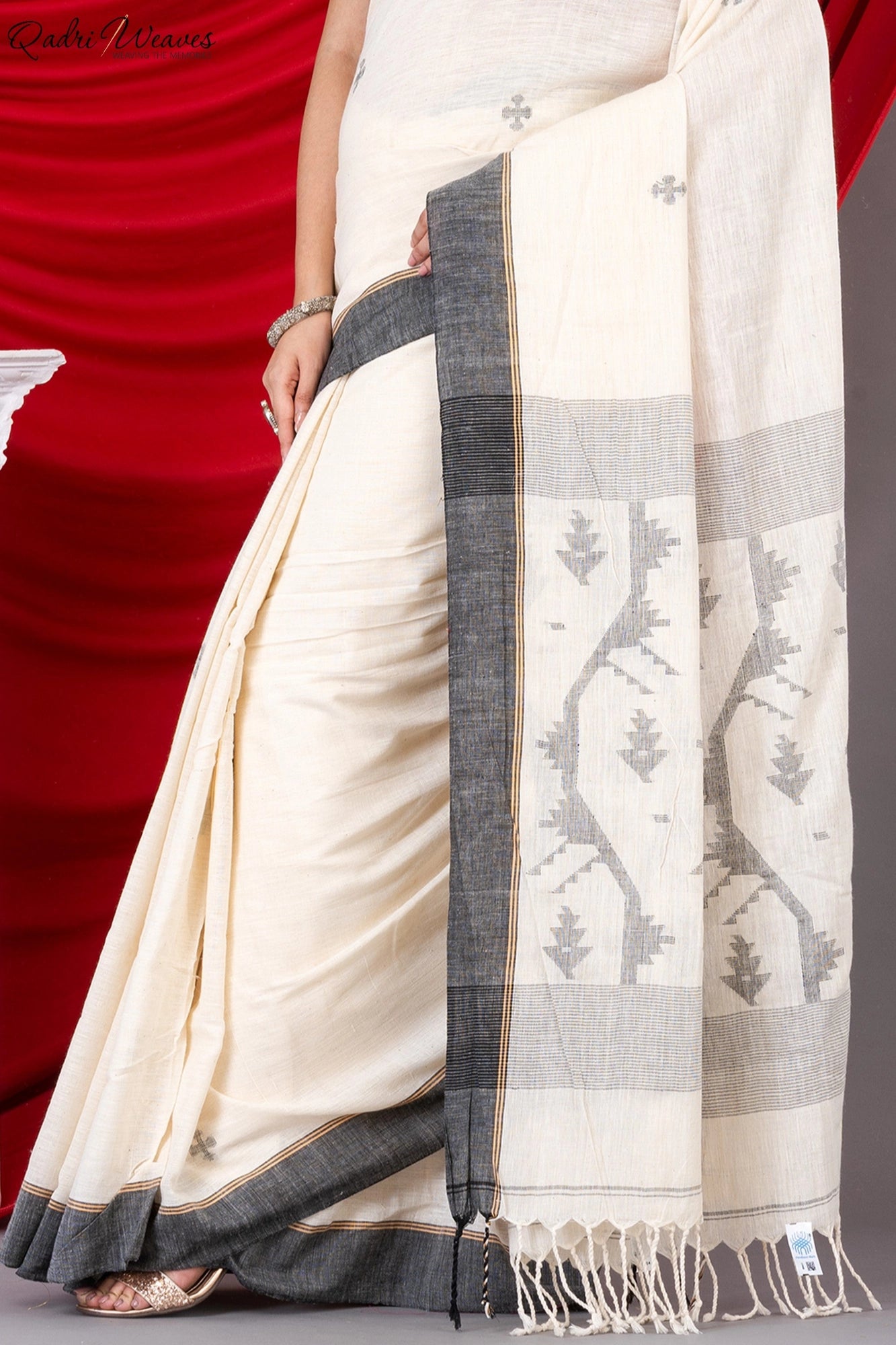 Handloom Ivory Pure Khadi Jamdani Saree