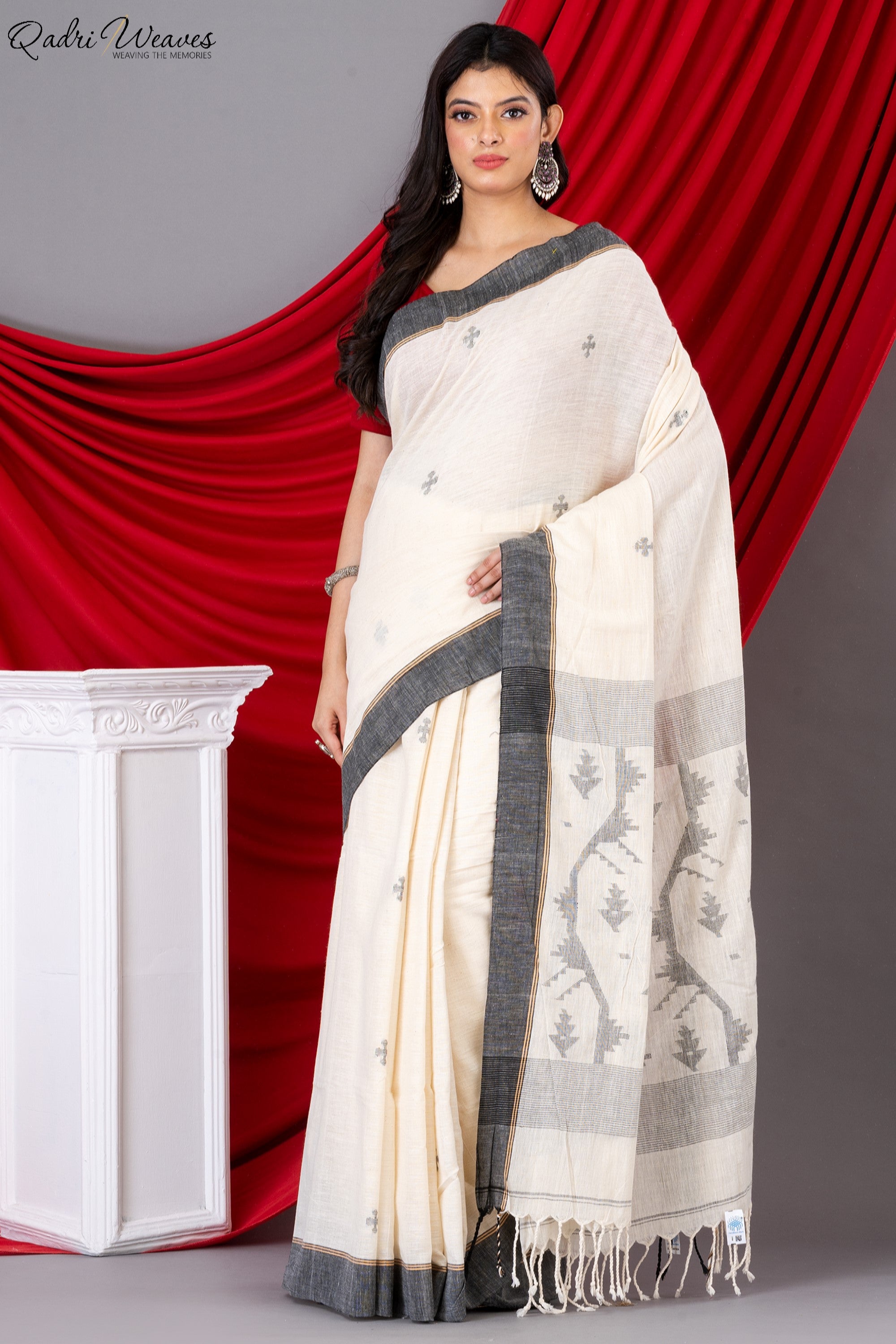 Handloom Ivory Pure Khadi Jamdani Saree