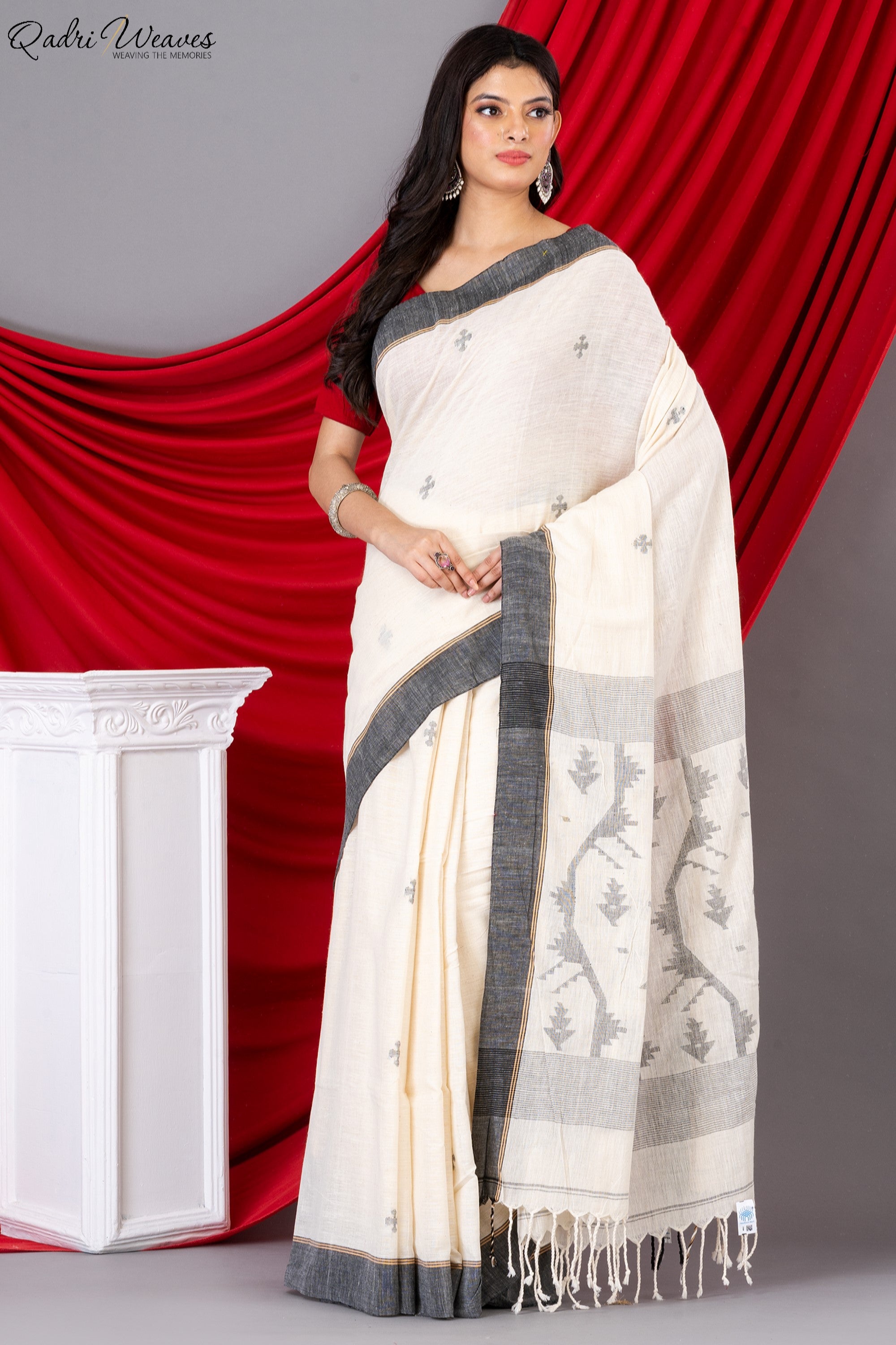 Handloom Ivory Pure Khadi Jamdani Saree