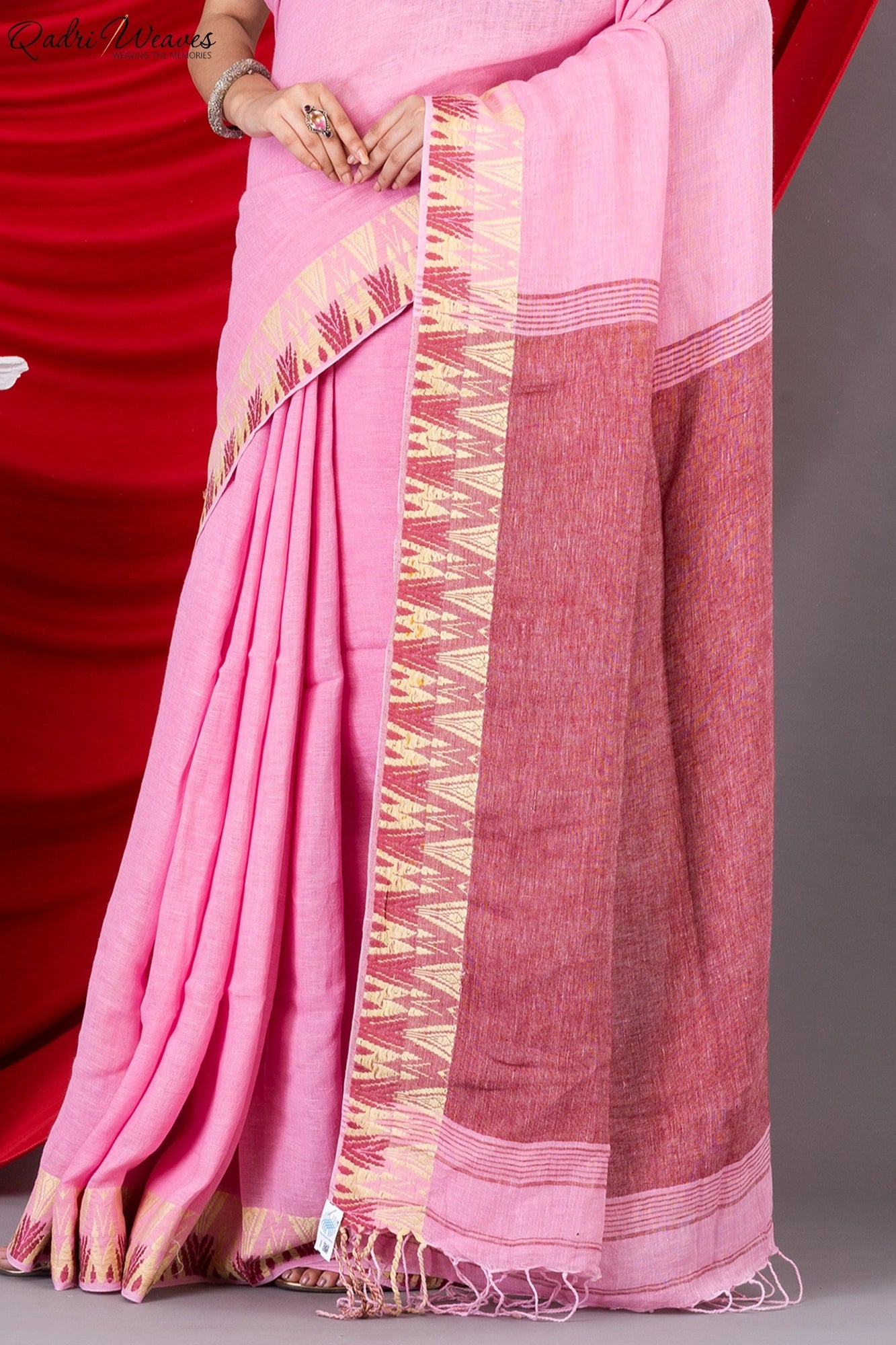 Handloom Rose Pink Pure Linen Saree