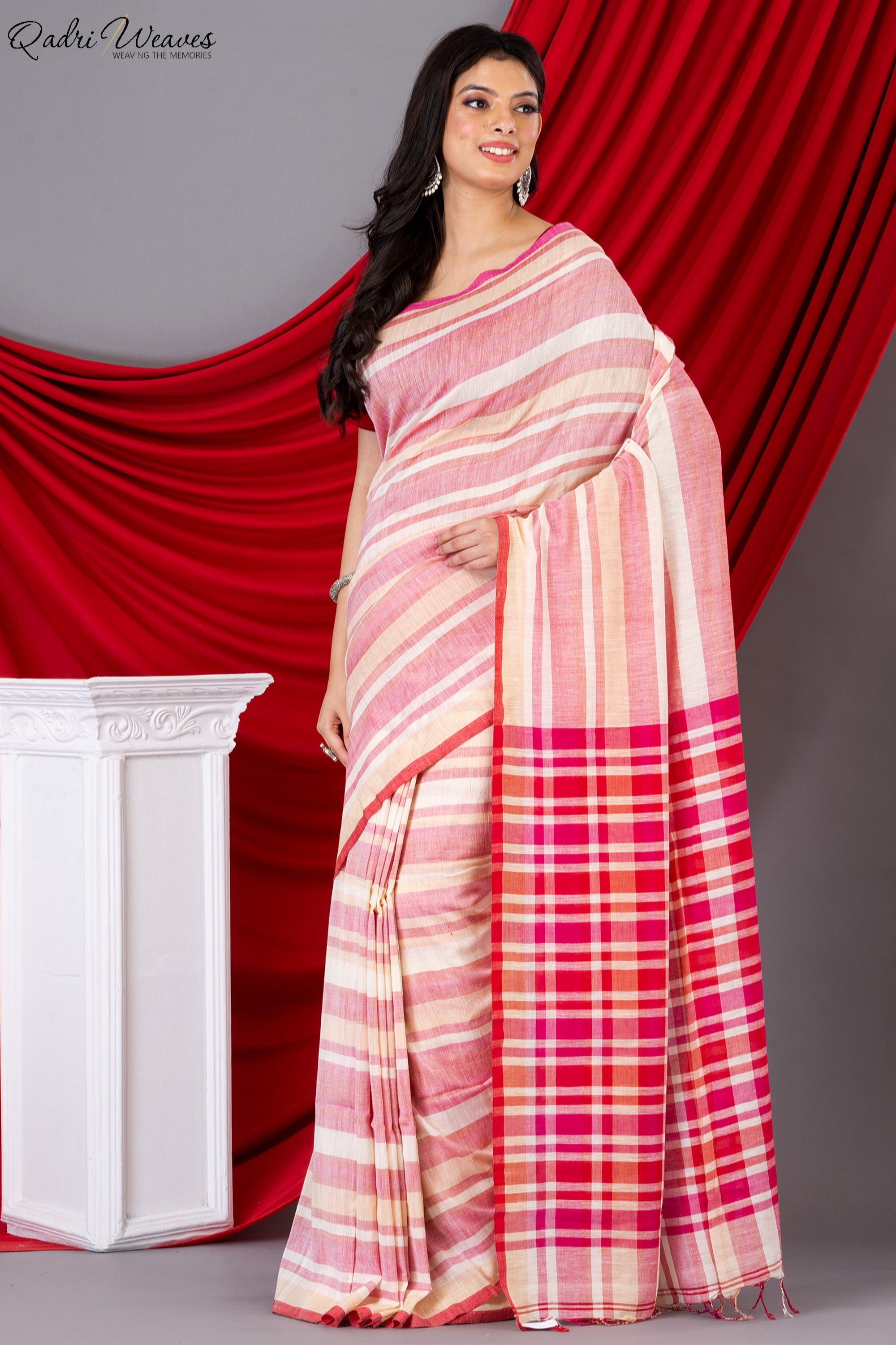 Handloom Raspberry Premium Mulmul Khadi Cotton Saree