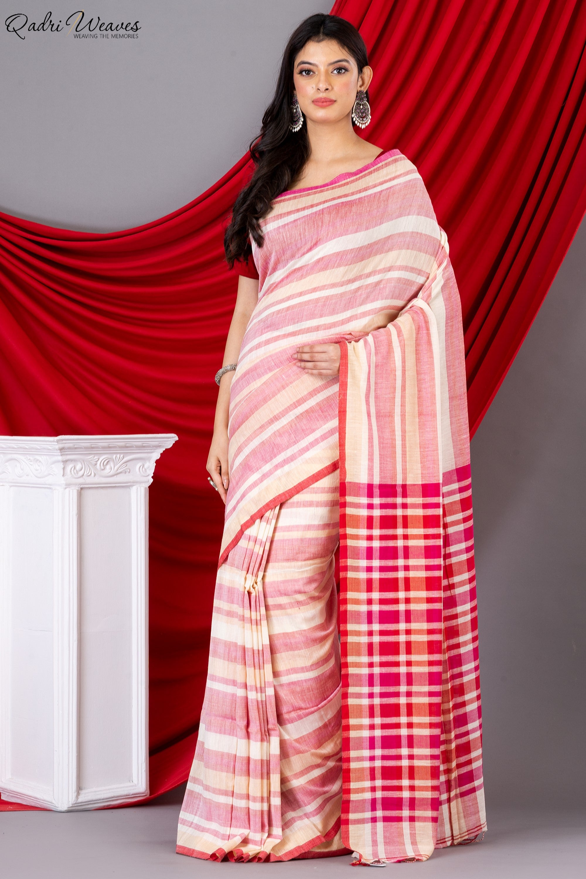 Handloom Raspberry Premium Mulmul Khadi Cotton Saree