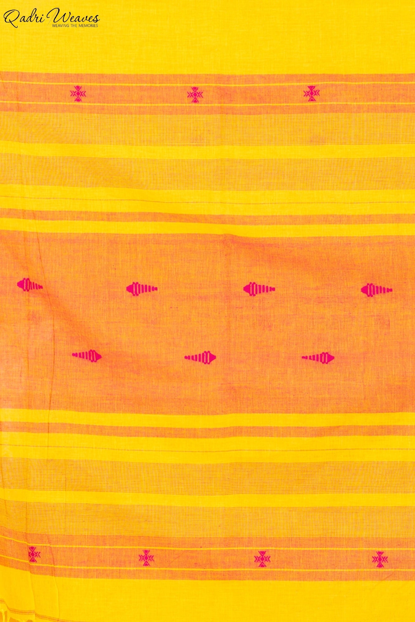 Handloom Sunflower & Pink Fish Motif Premium Khadi Cotton Saree