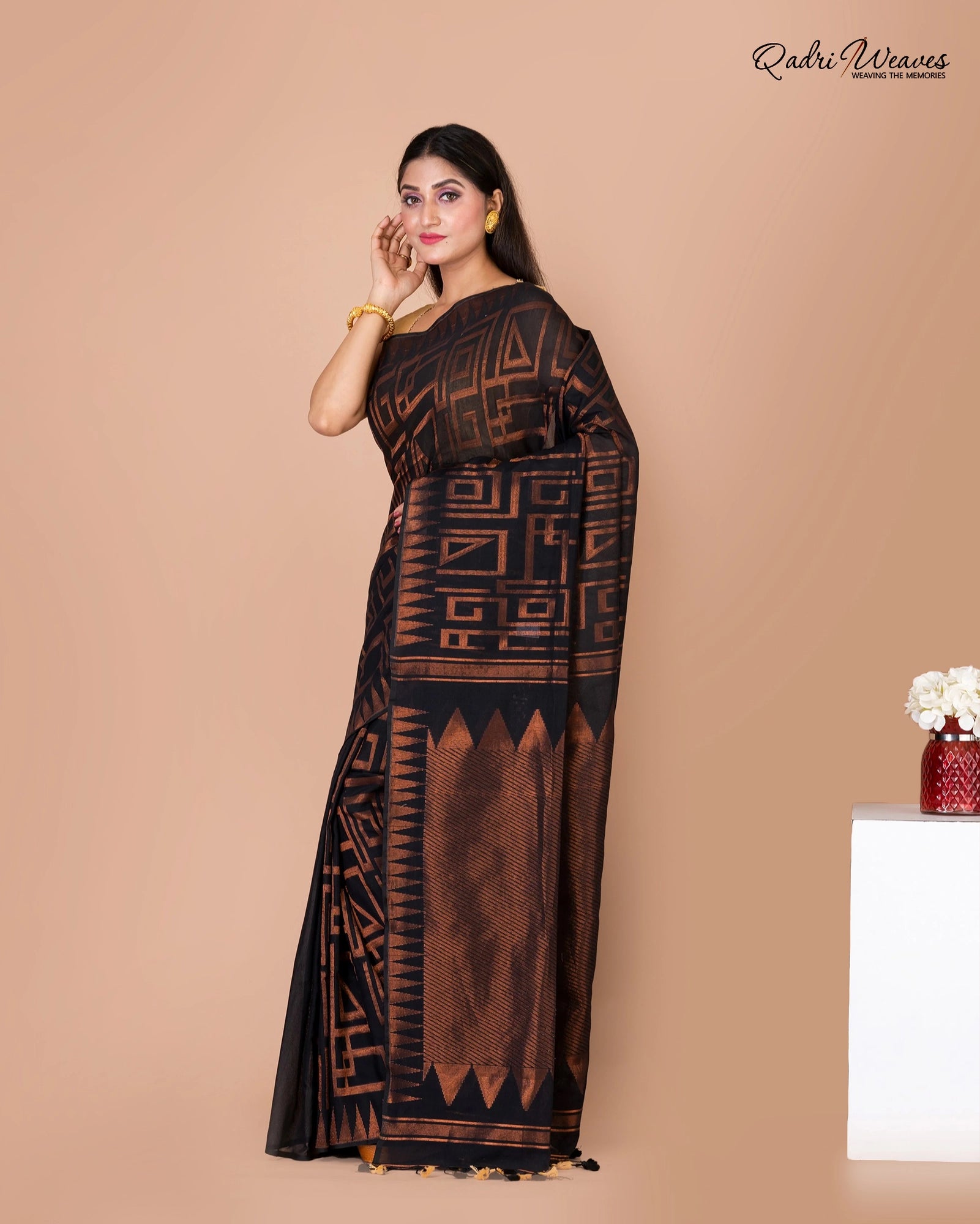 Handloom Black Pure Cotton Saree with Zari Work