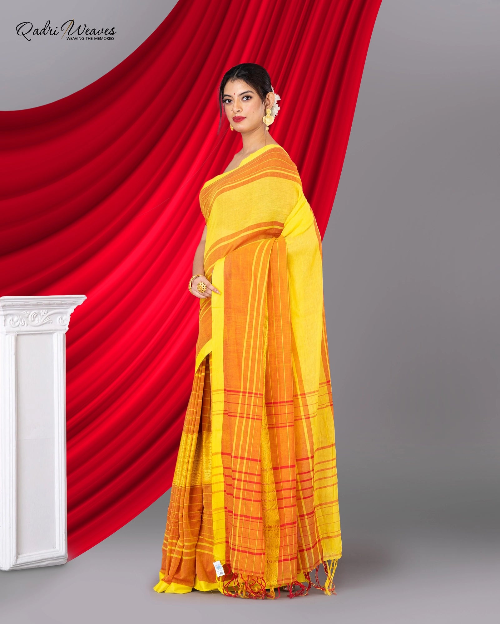 Handloom Yellow Pure Premium Cotton Tangail Saree