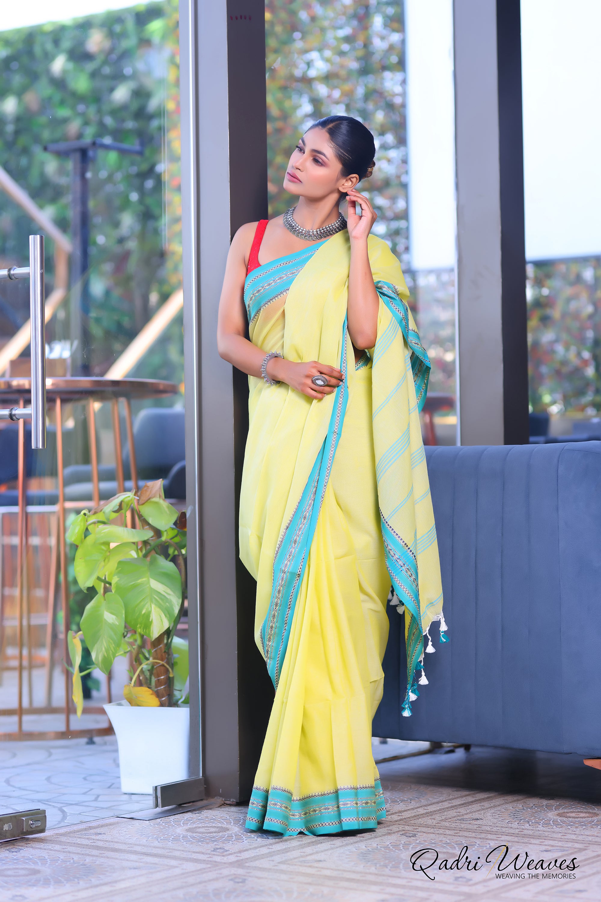 Handloom Yellow Pure Cotton Striped With Border Work Saree