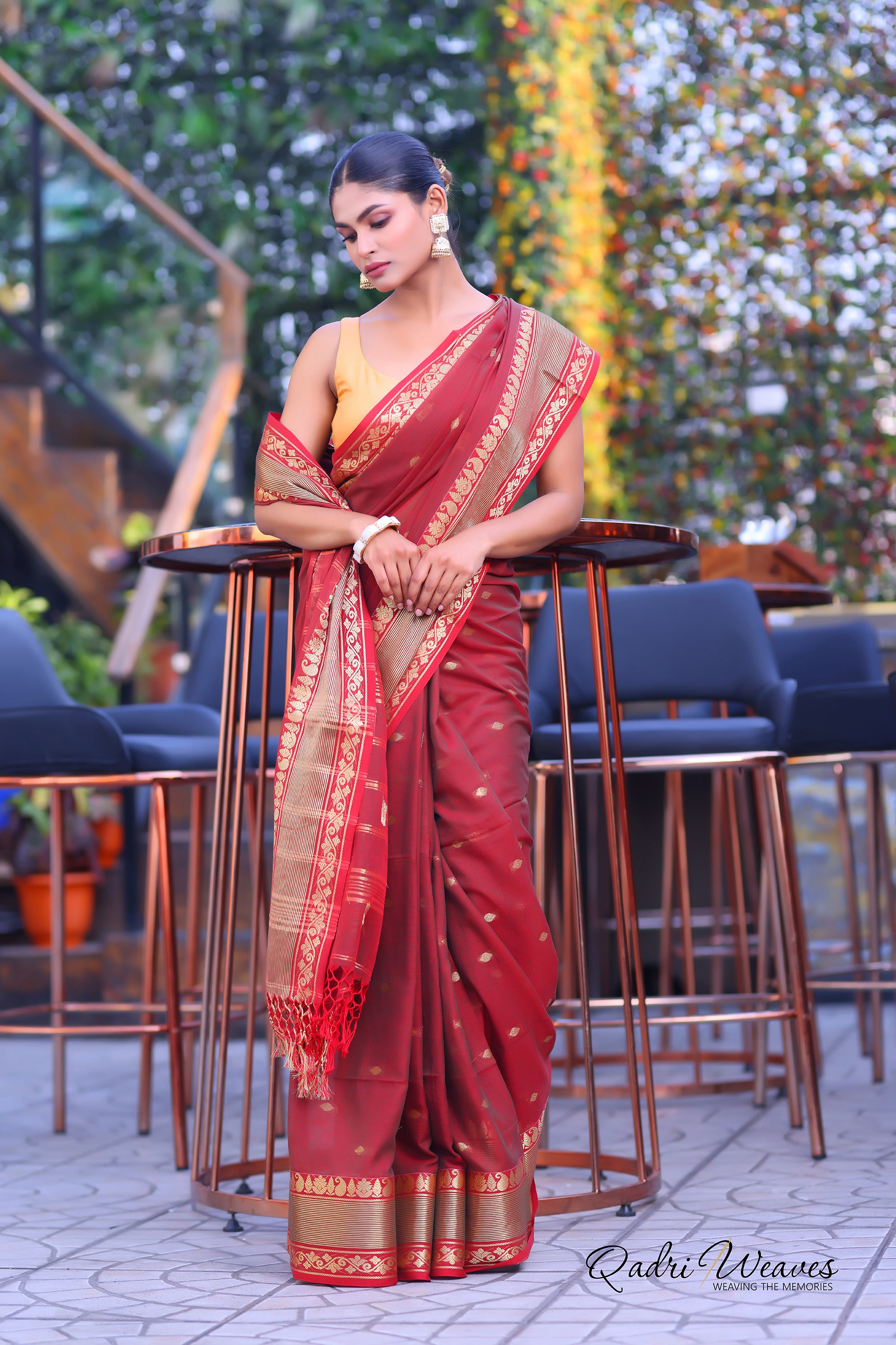 Handloom Maroon Premium Cotton with Golden Zari Work Saree