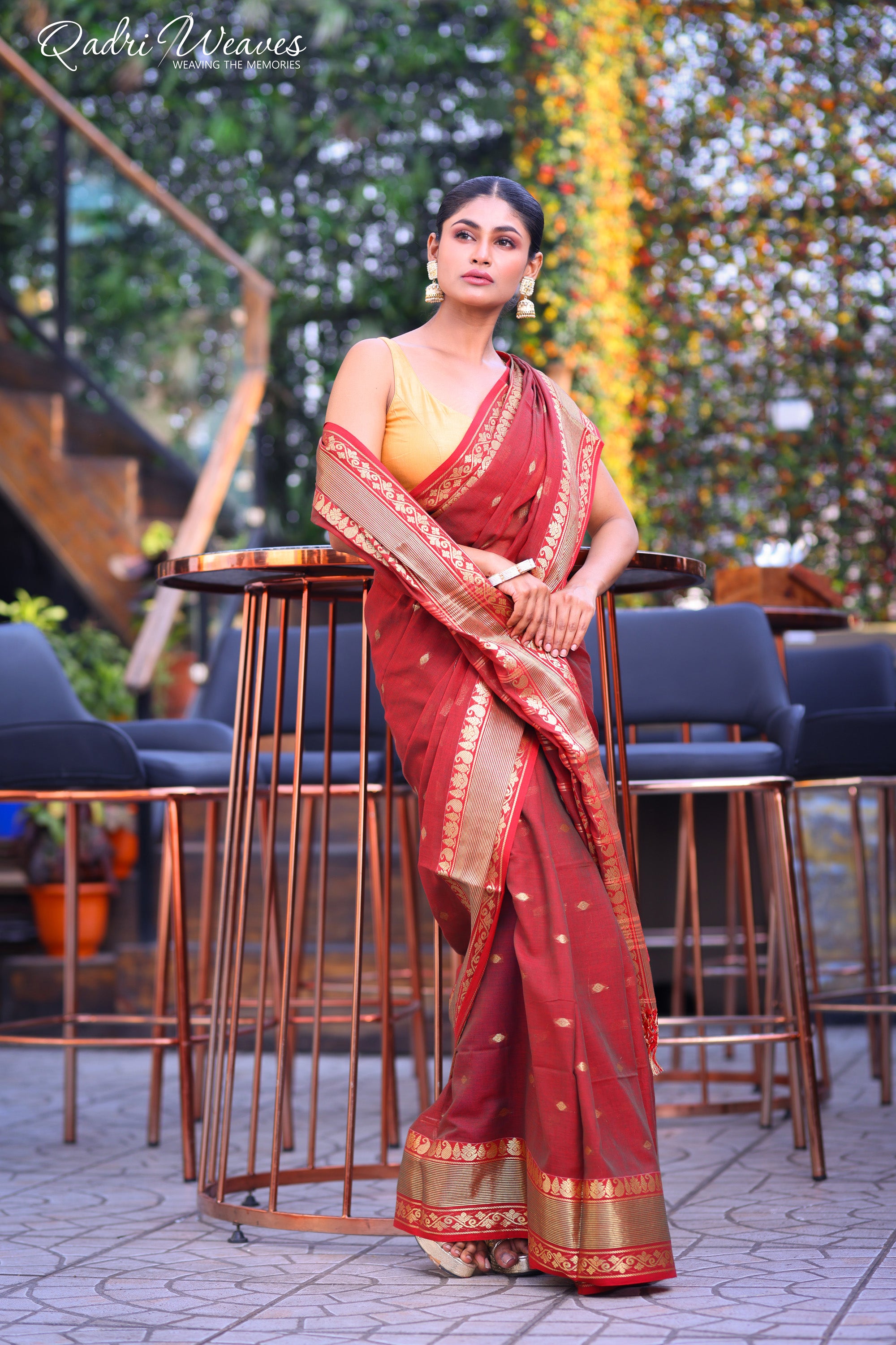 Handloom Maroon Premium Cotton with Golden Zari Work Saree