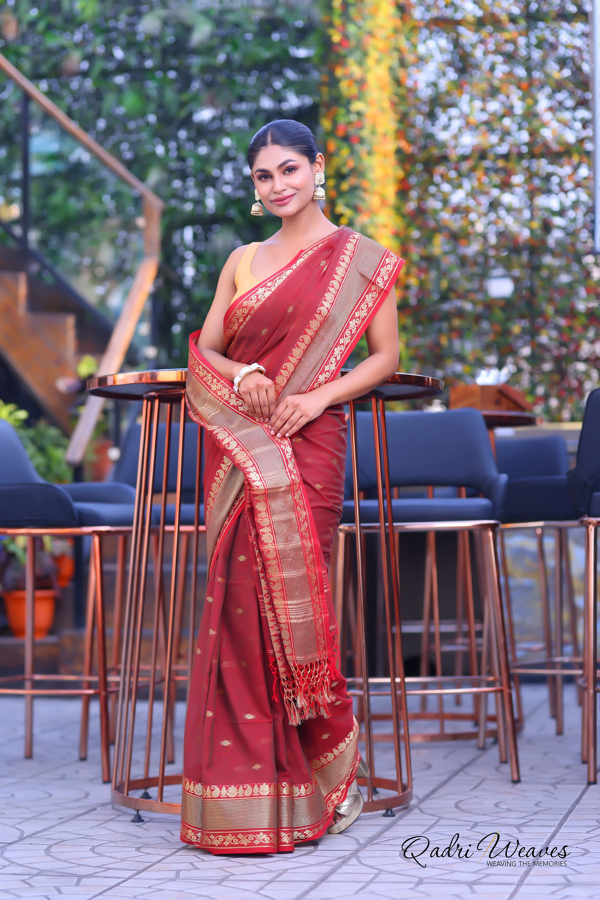 Handloom Maroon Premium Cotton with Golden Zari Work Saree