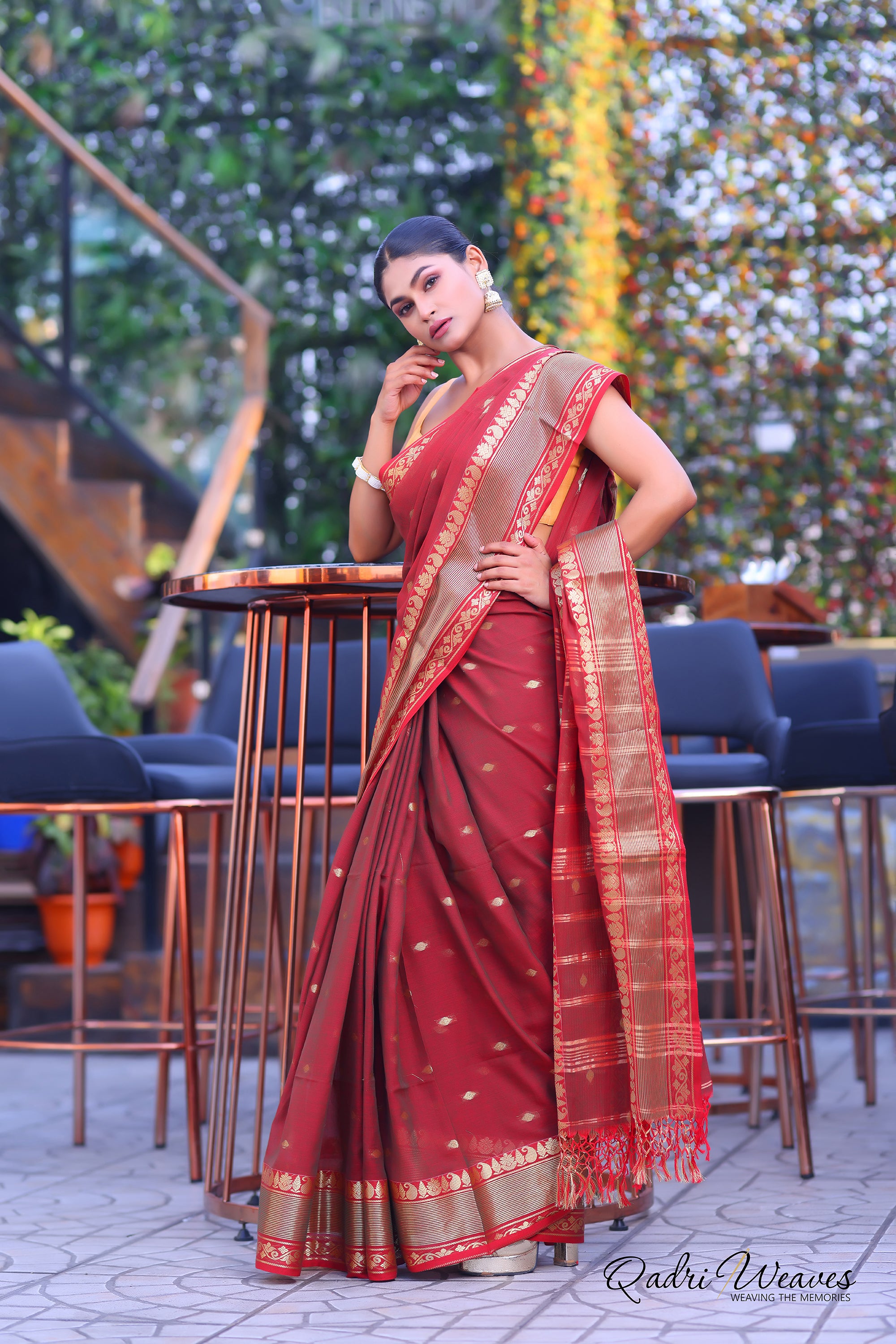 Handloom Maroon Premium Cotton with Golden Zari Work Saree