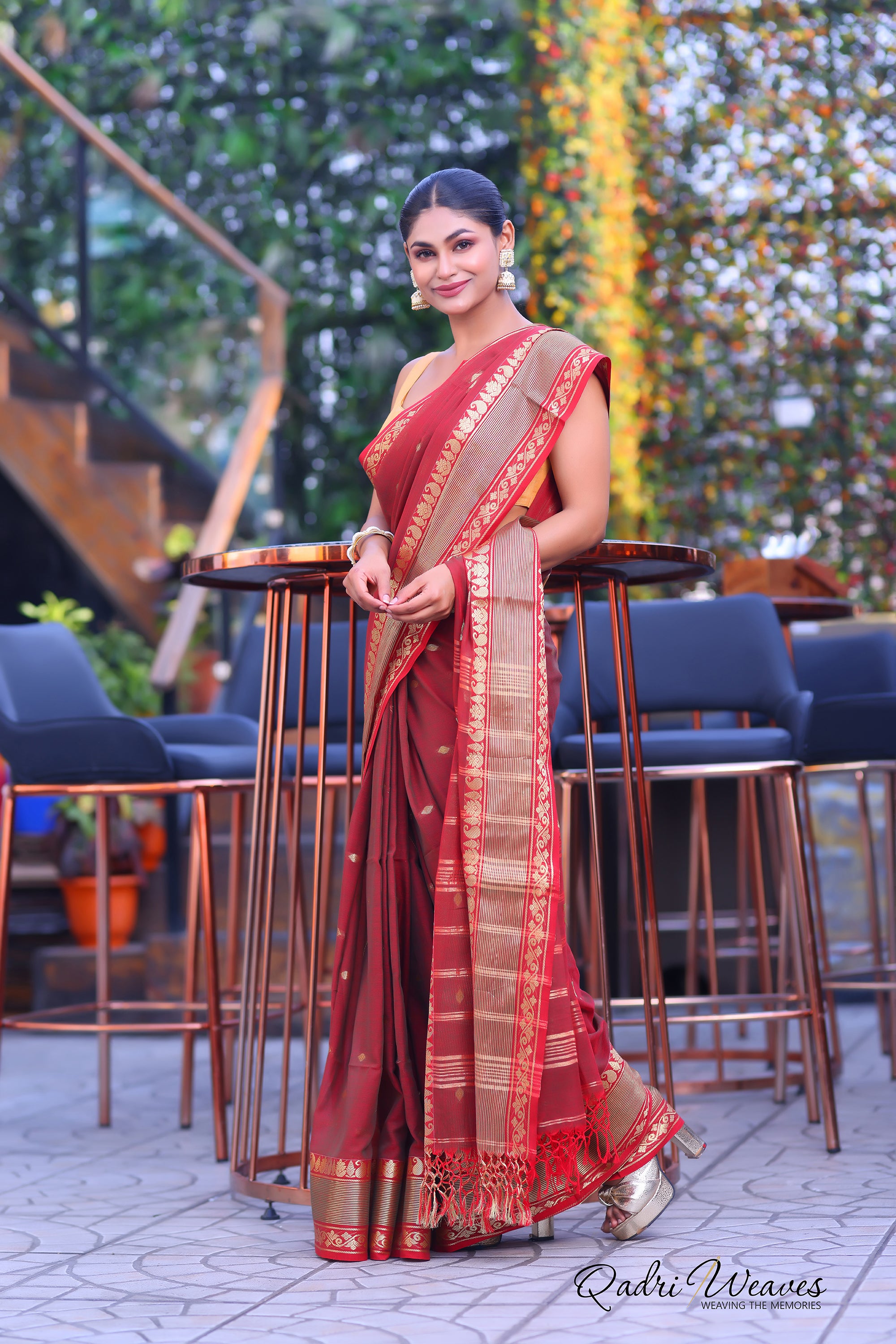 Handloom Maroon Premium Cotton with Golden Zari Work Saree