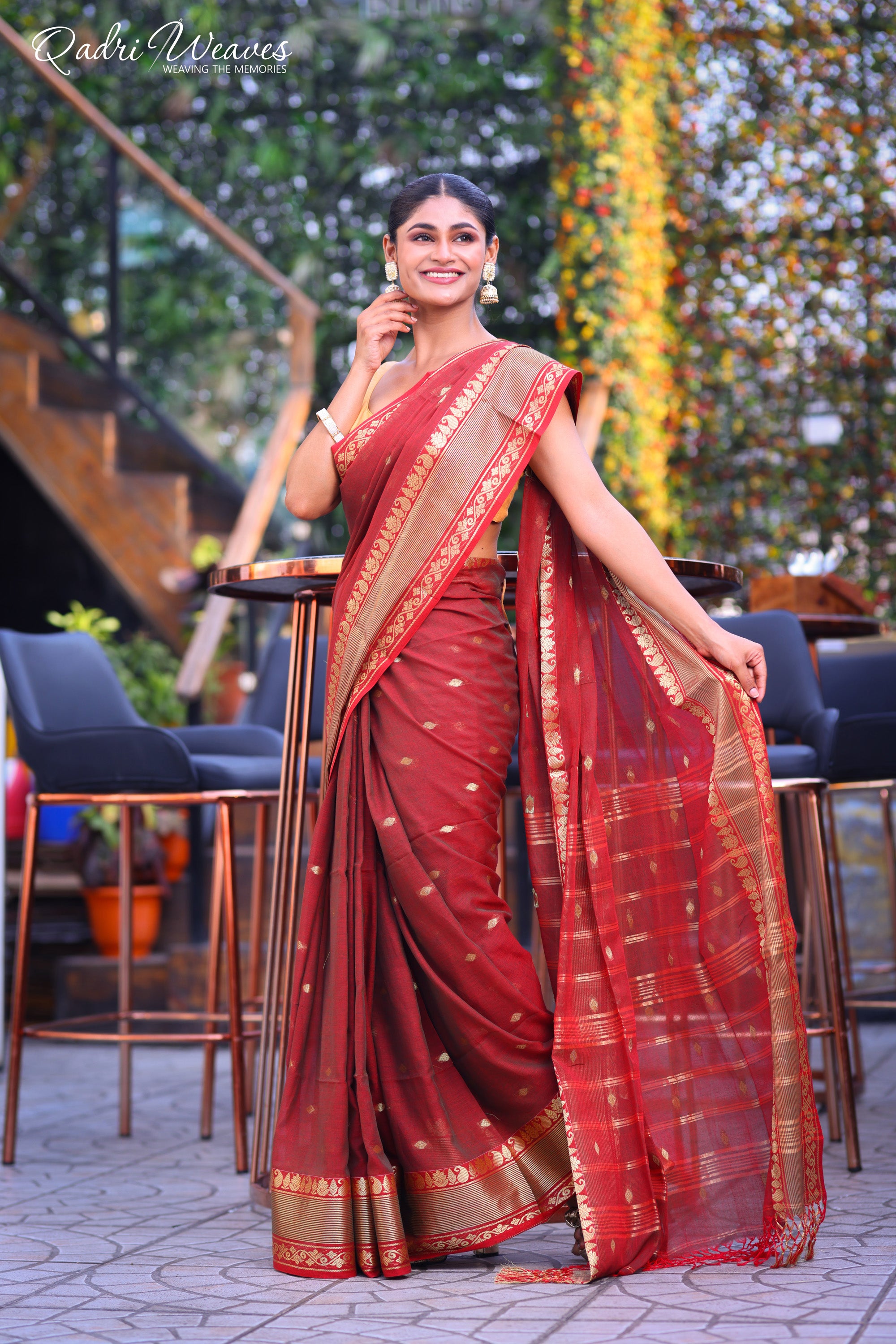 Handloom Maroon Premium Cotton with Golden Zari Work Saree