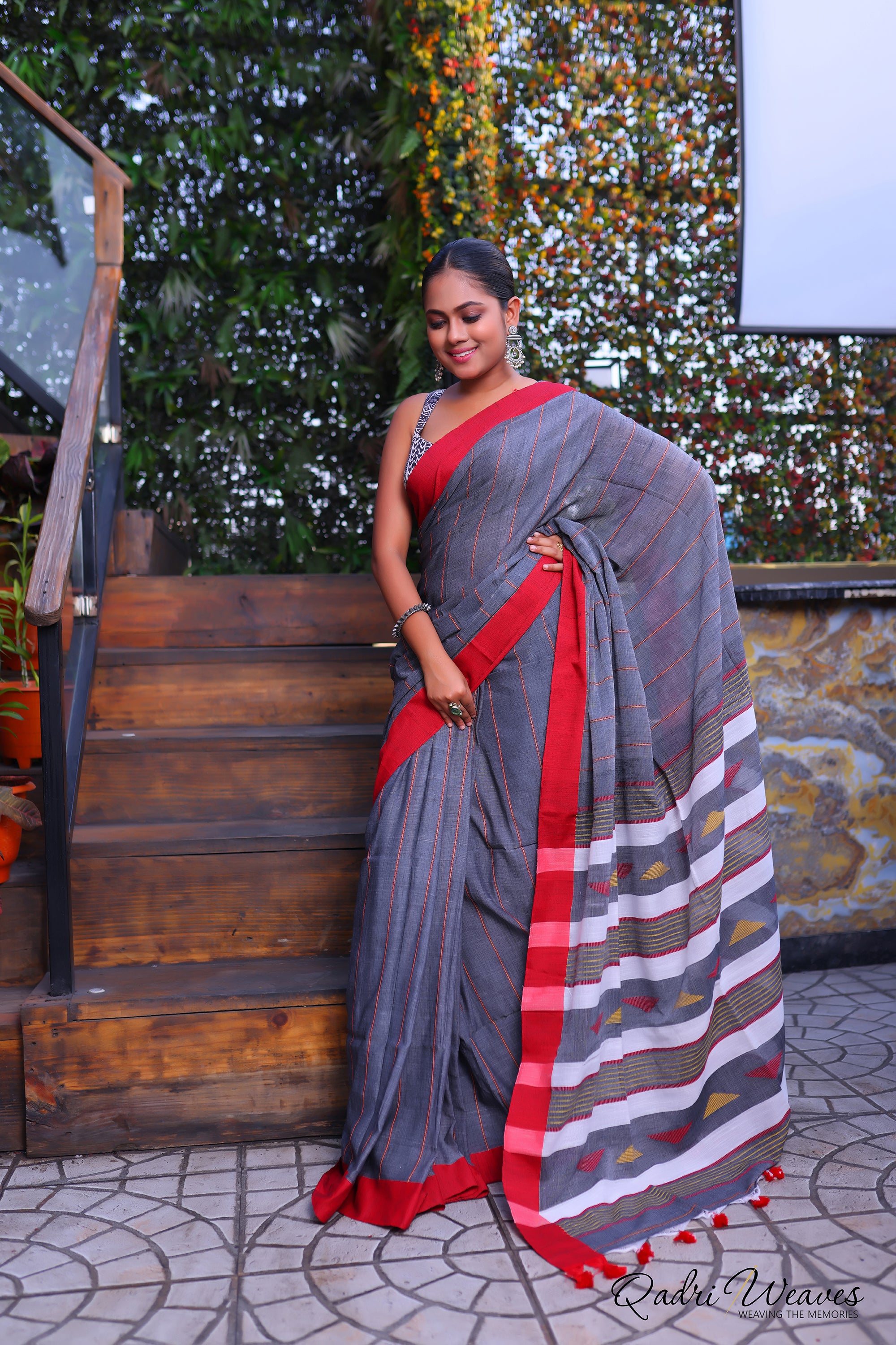 Handloom Grey Cotton Striped Design Saree