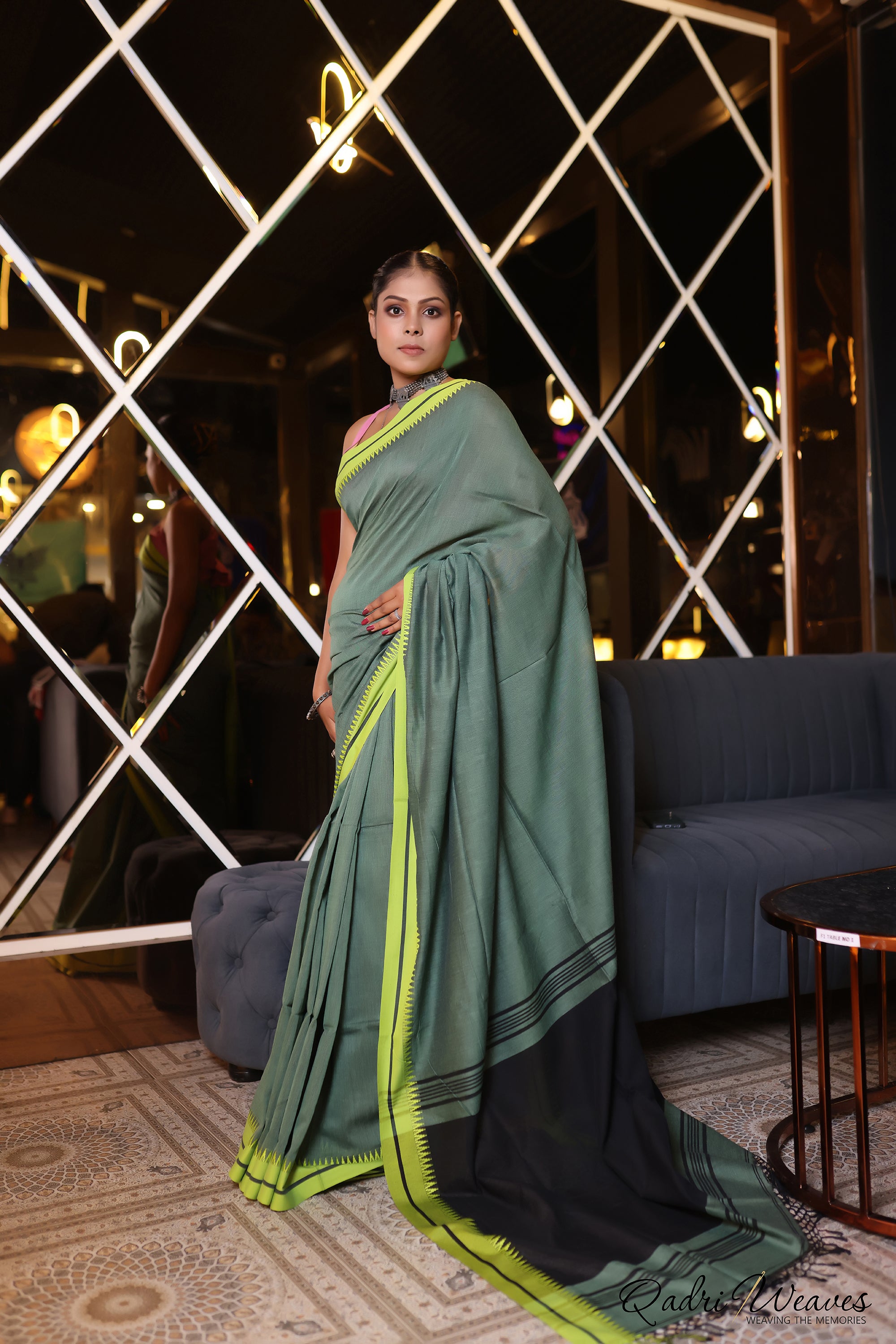 Handloom Hunter Green Premium Cotton Saree