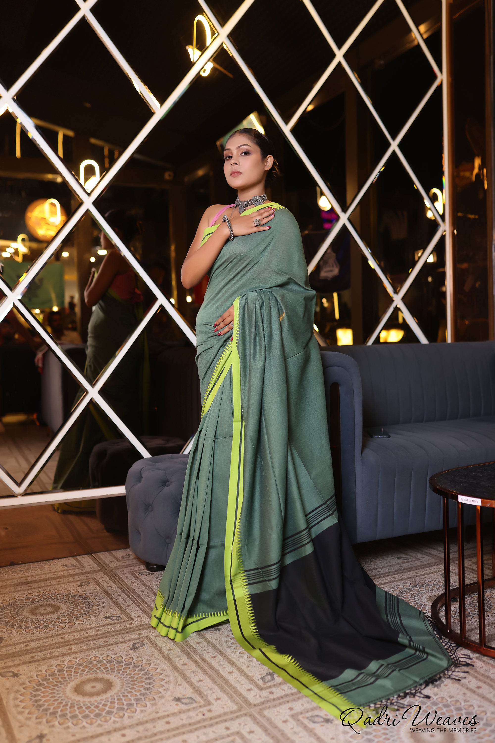 Handloom Hunter Green Premium Cotton Saree