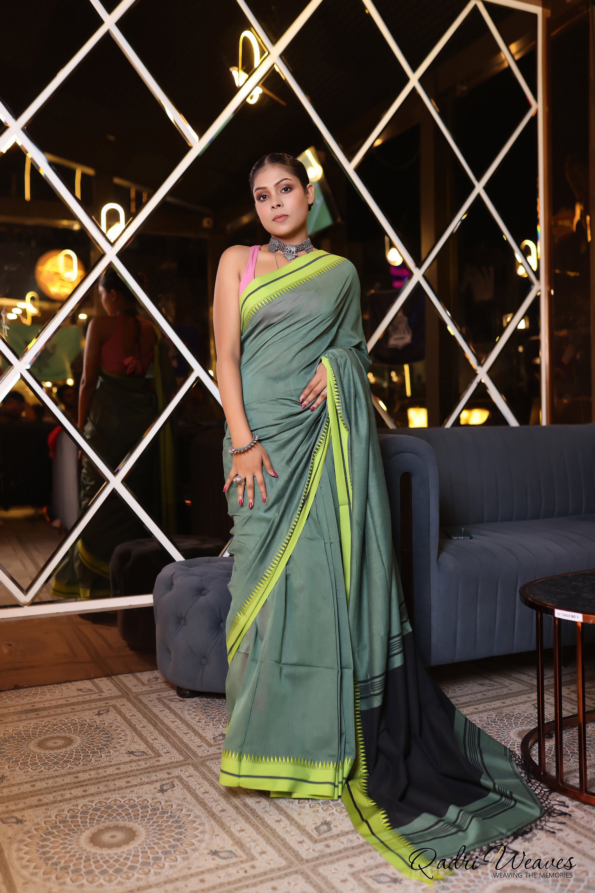 Handloom Hunter Green Premium Cotton Saree