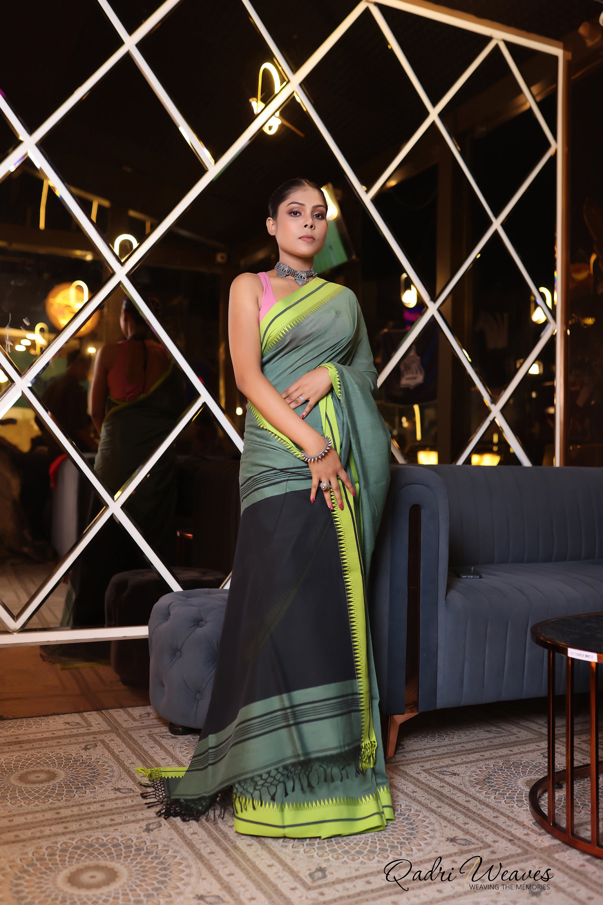 Handloom Hunter Green Premium Cotton Saree